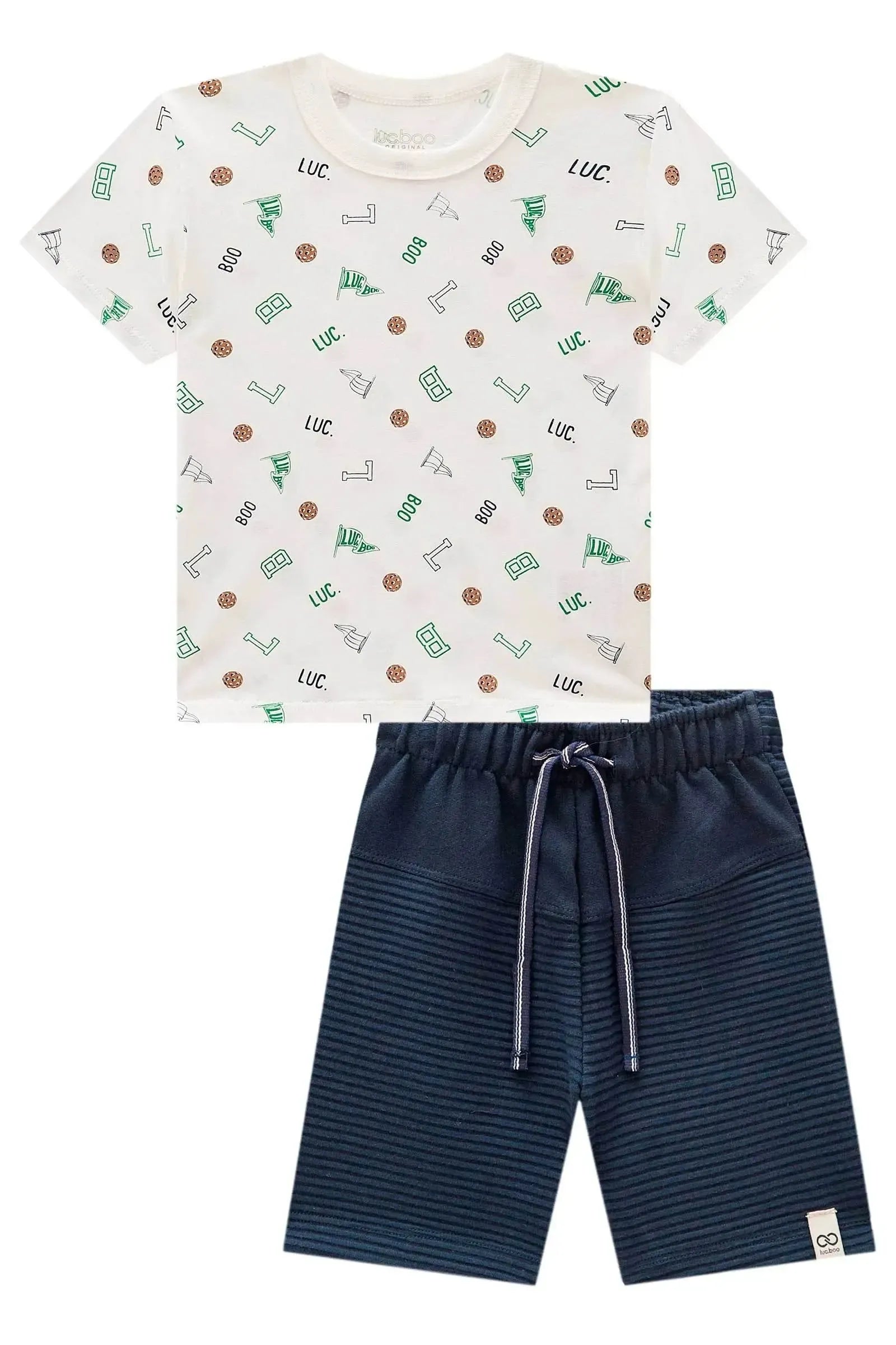 Conjunto de Camiseta em Meia Malha e Bermuda em Moletom Relevo 97919 LucBoo Infantil Menino