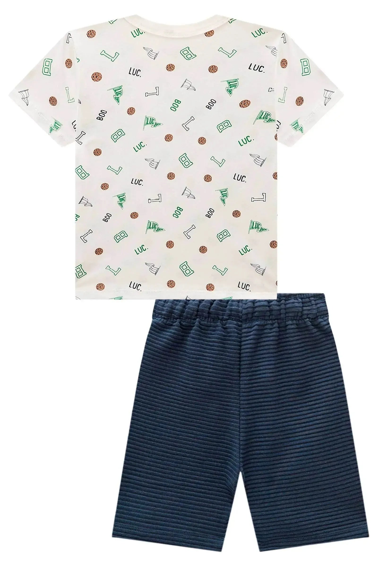 Conjunto de Camiseta em Meia Malha e Bermuda em Moletom Relevo 97919 LucBoo Infantil Menino