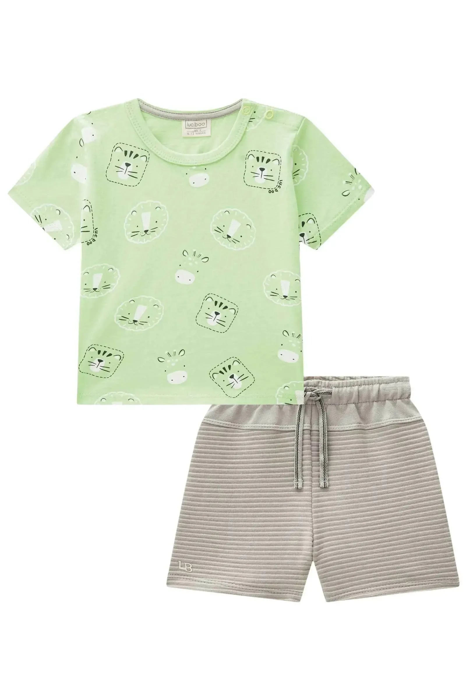 Conjunto de Camiseta em Meia Malha e Bermuda em Moletom Relevo sem Pelúcia 84760 LucBoo Bebê Menino