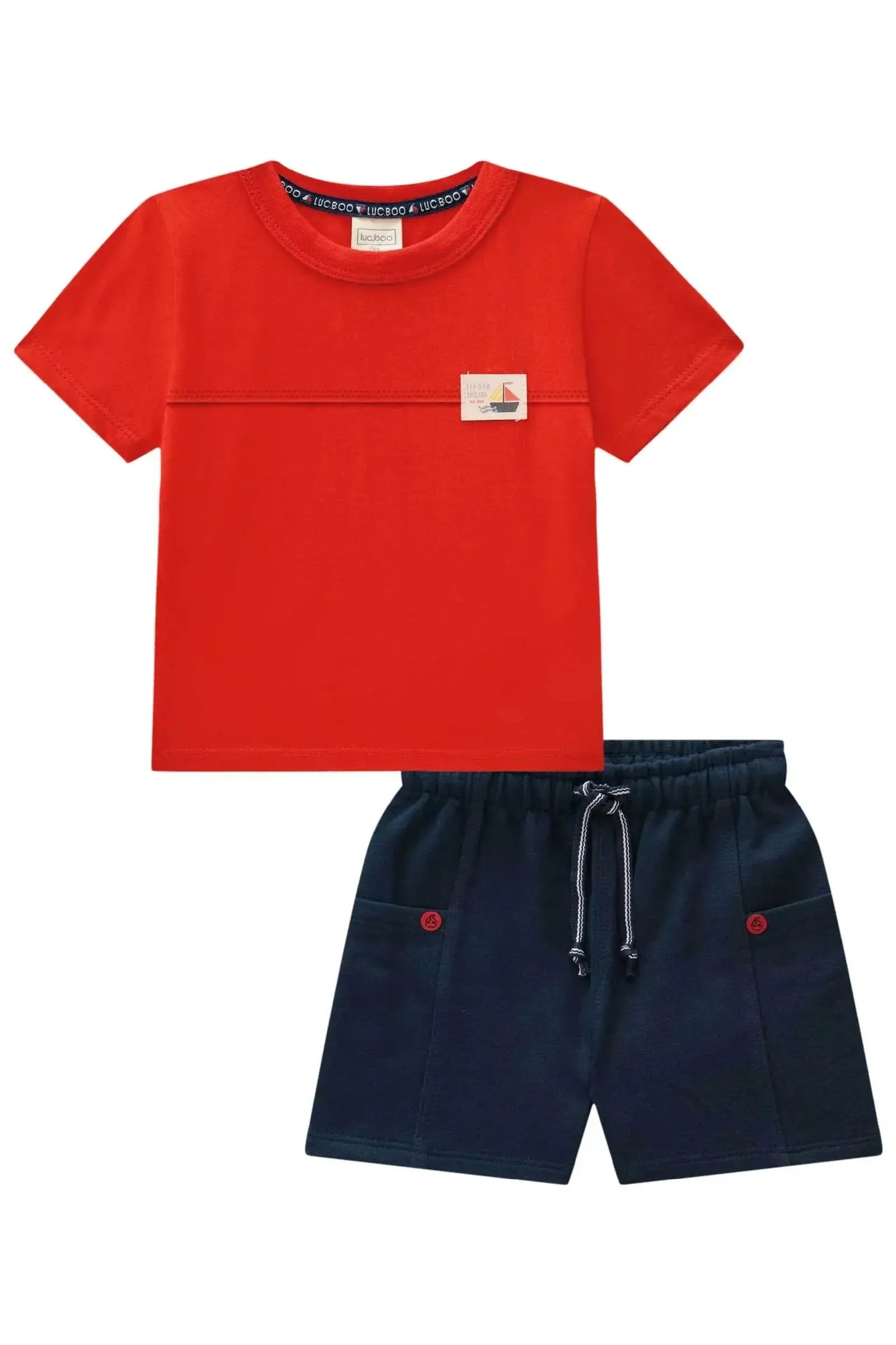 Conjunto de Camiseta em Meia Malha e Bermuda em Moletom sem Pelúcia 82960 LucBoo Bebê Menino