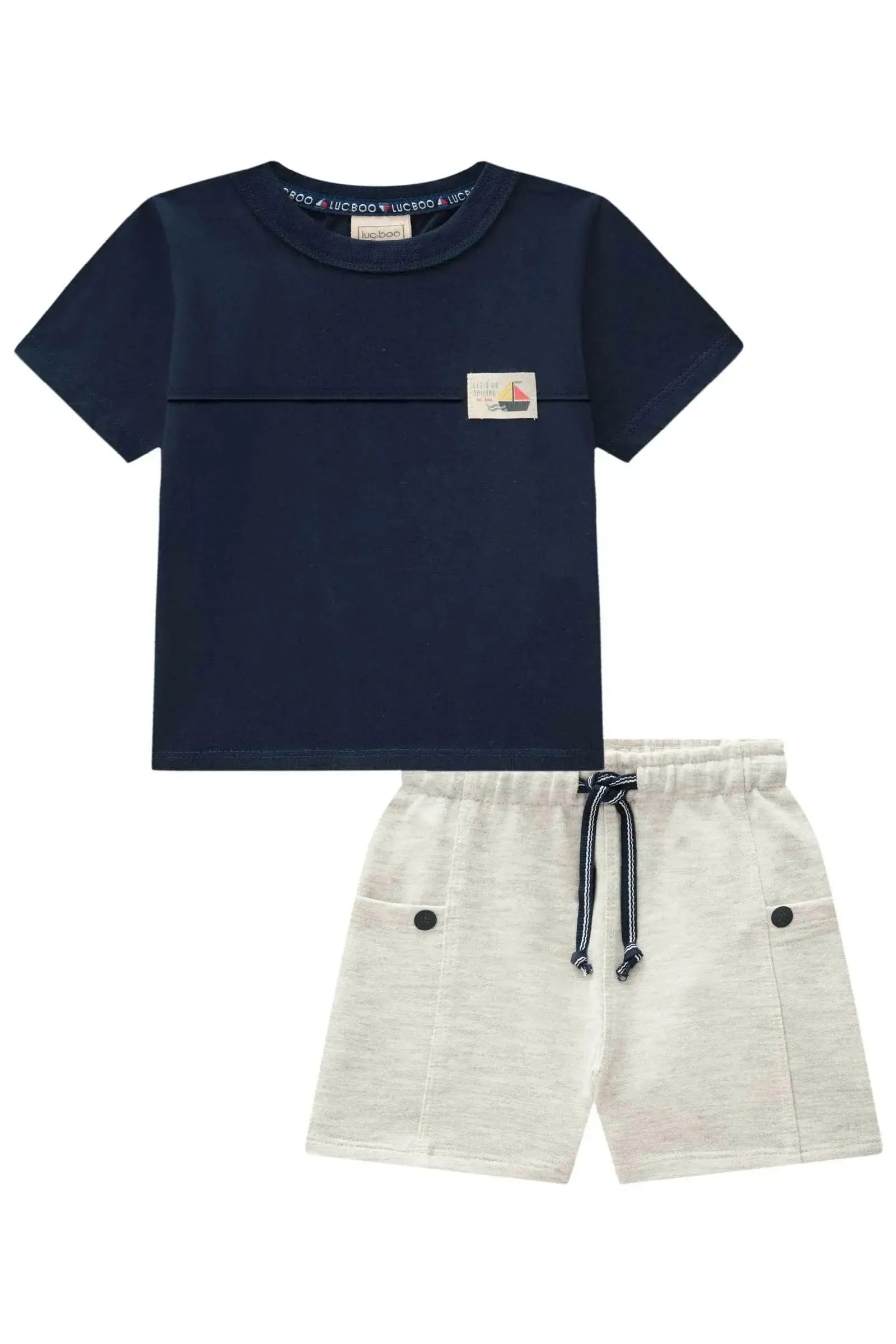 Conjunto de Camiseta em Meia Malha e Bermuda em Moletom sem Pelúcia 82960 LucBoo Bebê Menino