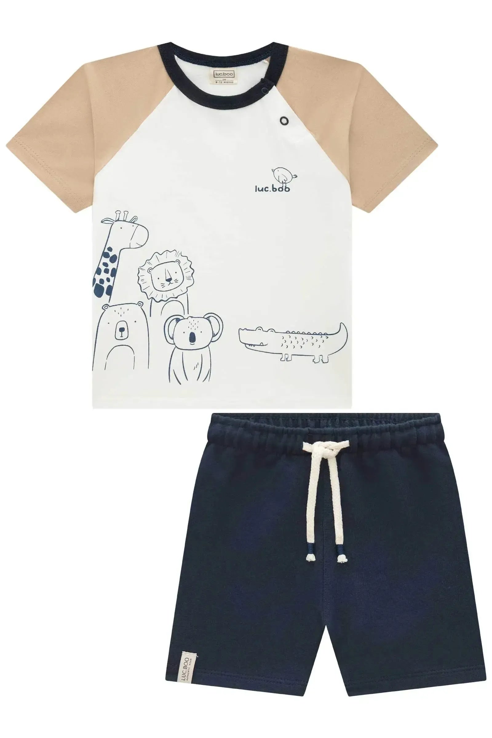 Conjunto de Camiseta em Meia Malha e Bermuda em Moletom sem Pelúcia 97204 LucBoo Bebê Menino