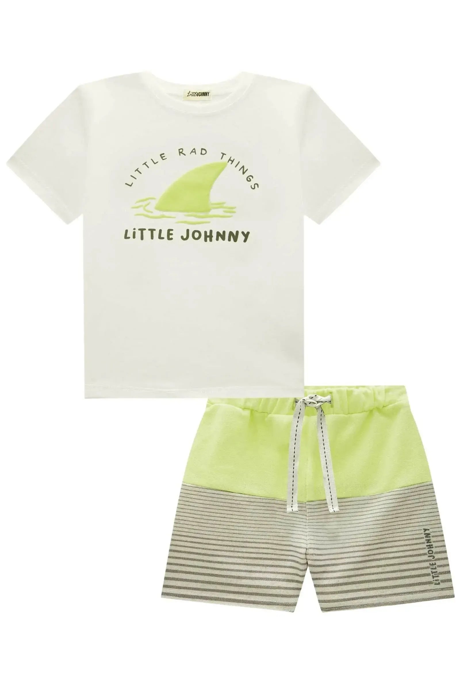 Conjunto de Camiseta em Meia Malha e Bermuda em Moletom sem Pelúcia 86332 Johnny Fox Bebê Menino