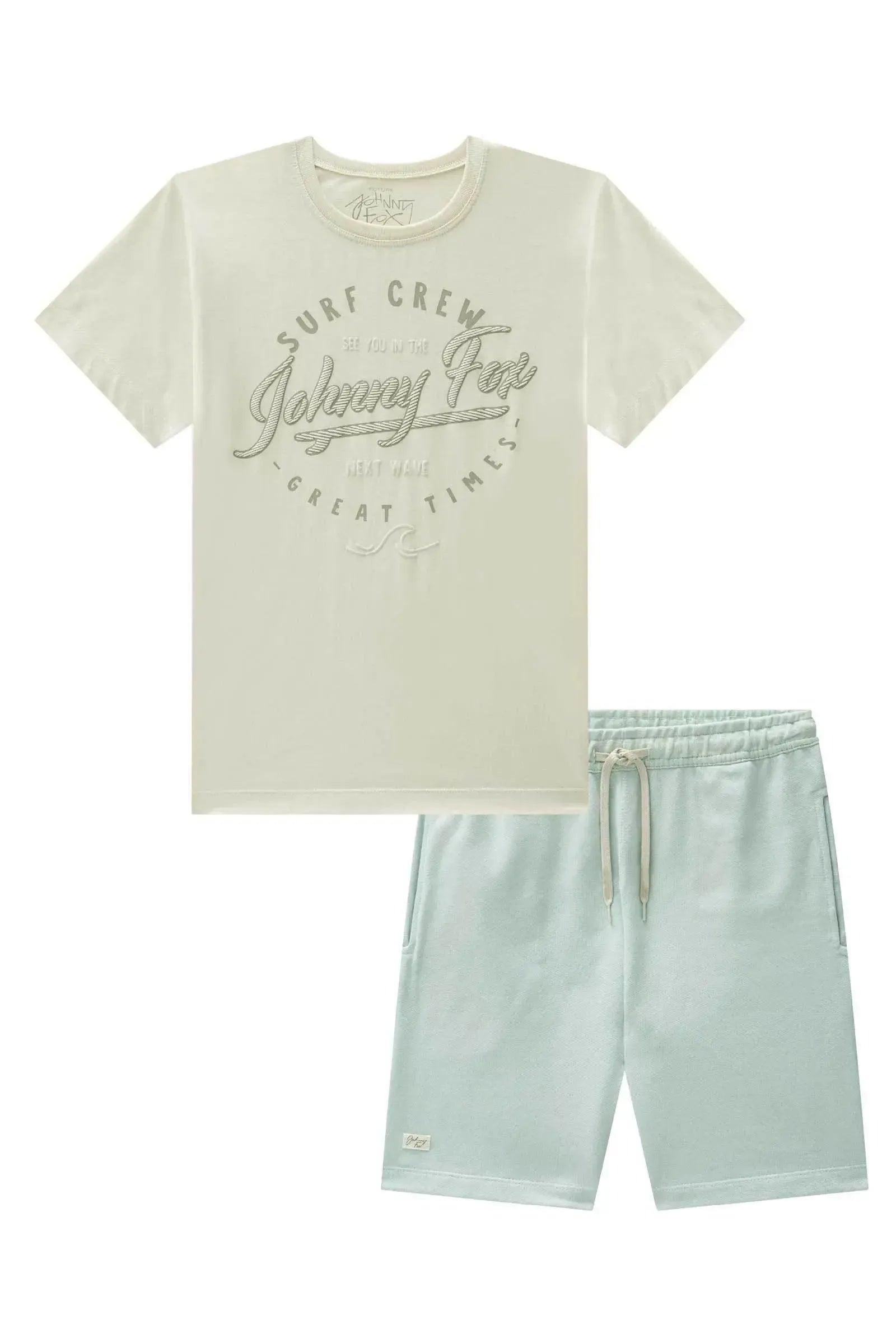 Conjunto de Camiseta em Meia Malha e Bermuda em Moletom sem Pelúcia 87696 Johnny Fox Teen Menino