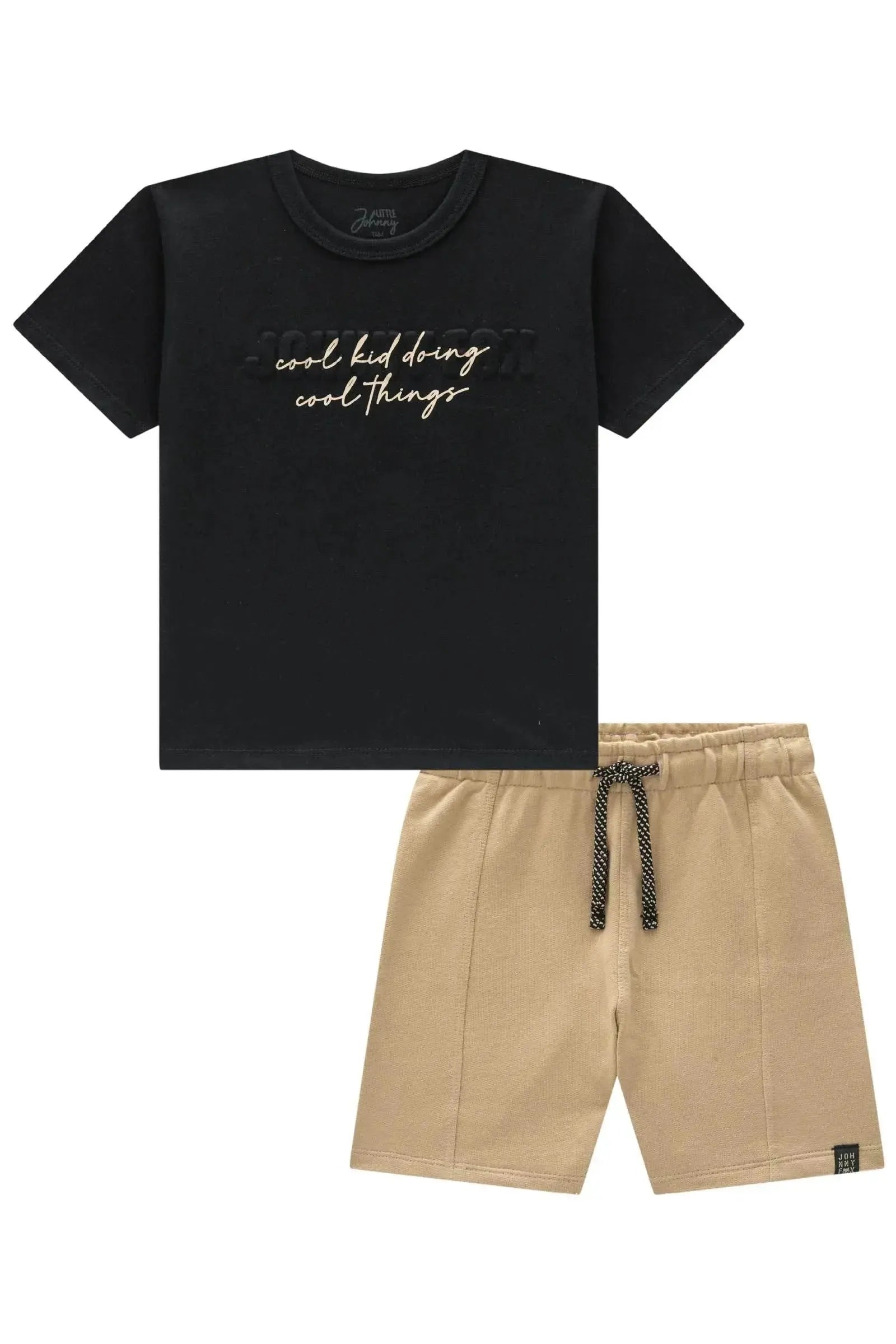 Conjunto de Camiseta em Meia Malha e Bermuda em Moletom sem Pelúcia 95177 Johnny Fox Teen Menino