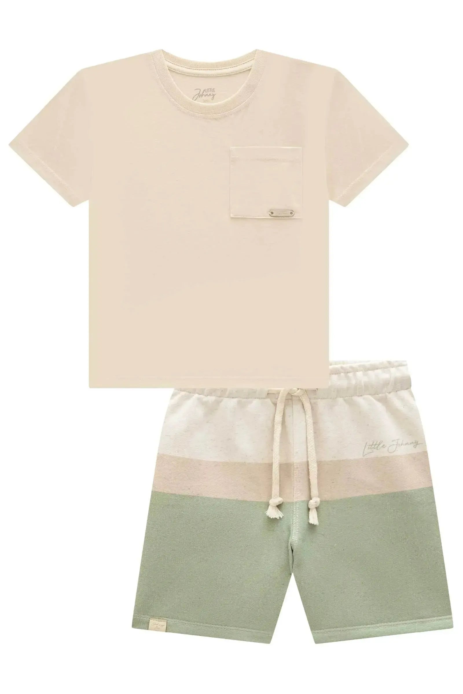 Conjunto de Camiseta em Meia Malha e Bermuda em Moletom sem Pelúcia 96823 Johnny Fox Teen Menino