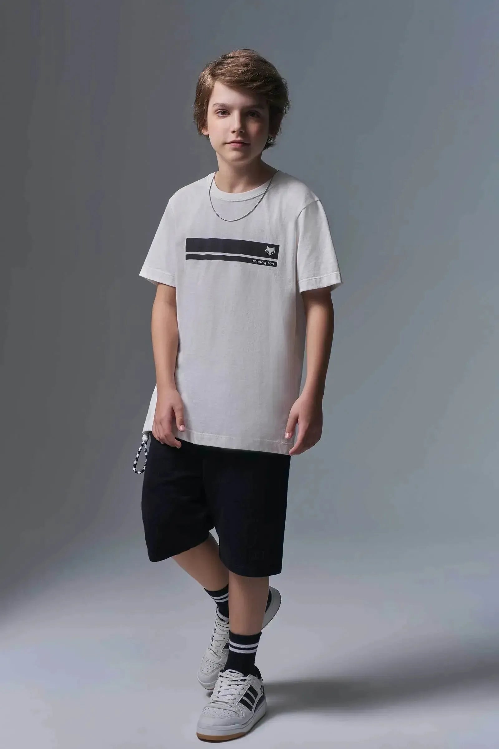 Conjunto de Camiseta em Meia Malha e Bermuda em Moletom sem Pelúcia 96840 Johnny Fox Teen Menino