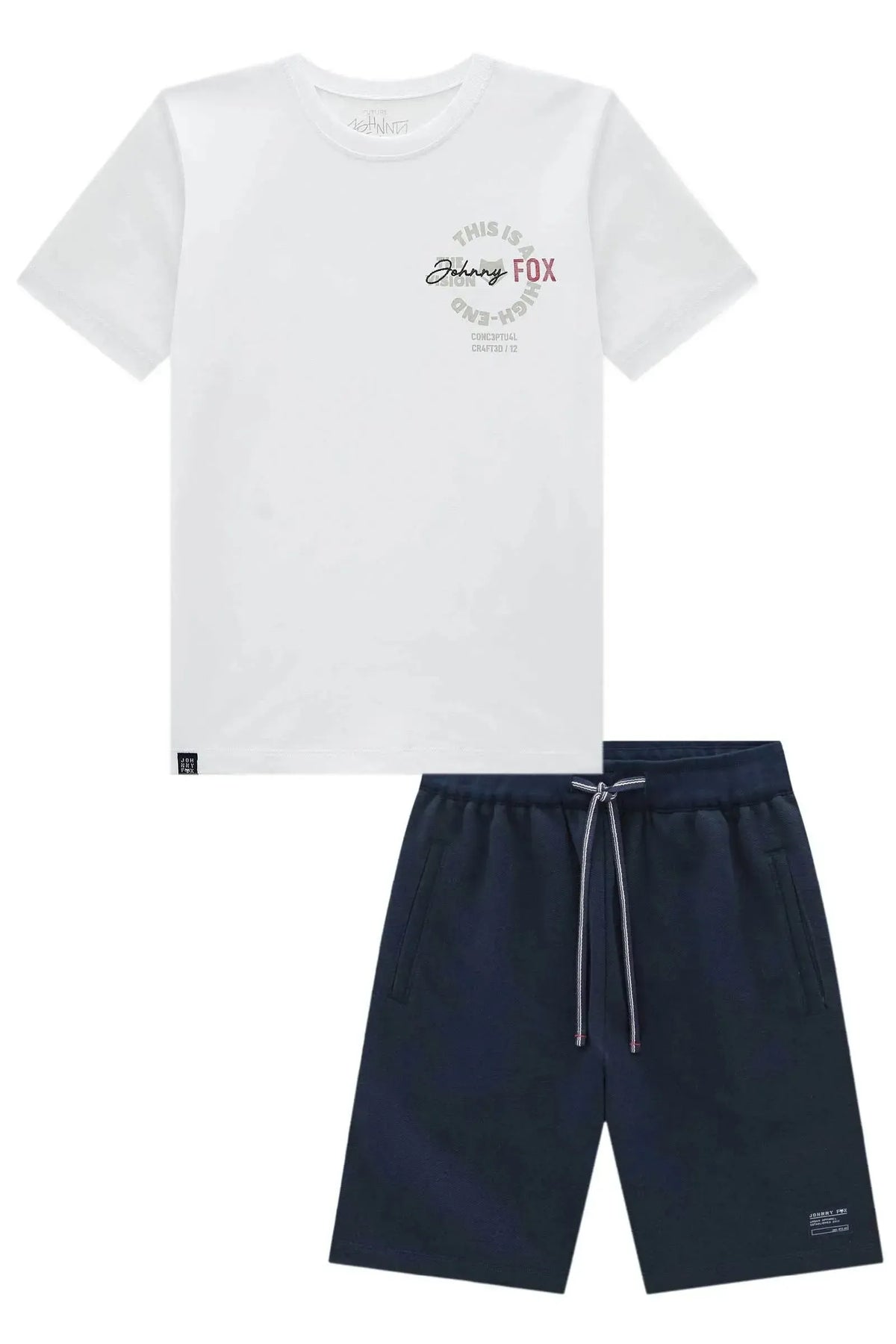 Conjunto de Camiseta em Meia Malha e Bermuda em Moletom sem Pelúcia 97980 Johnny Fox Teen Menino