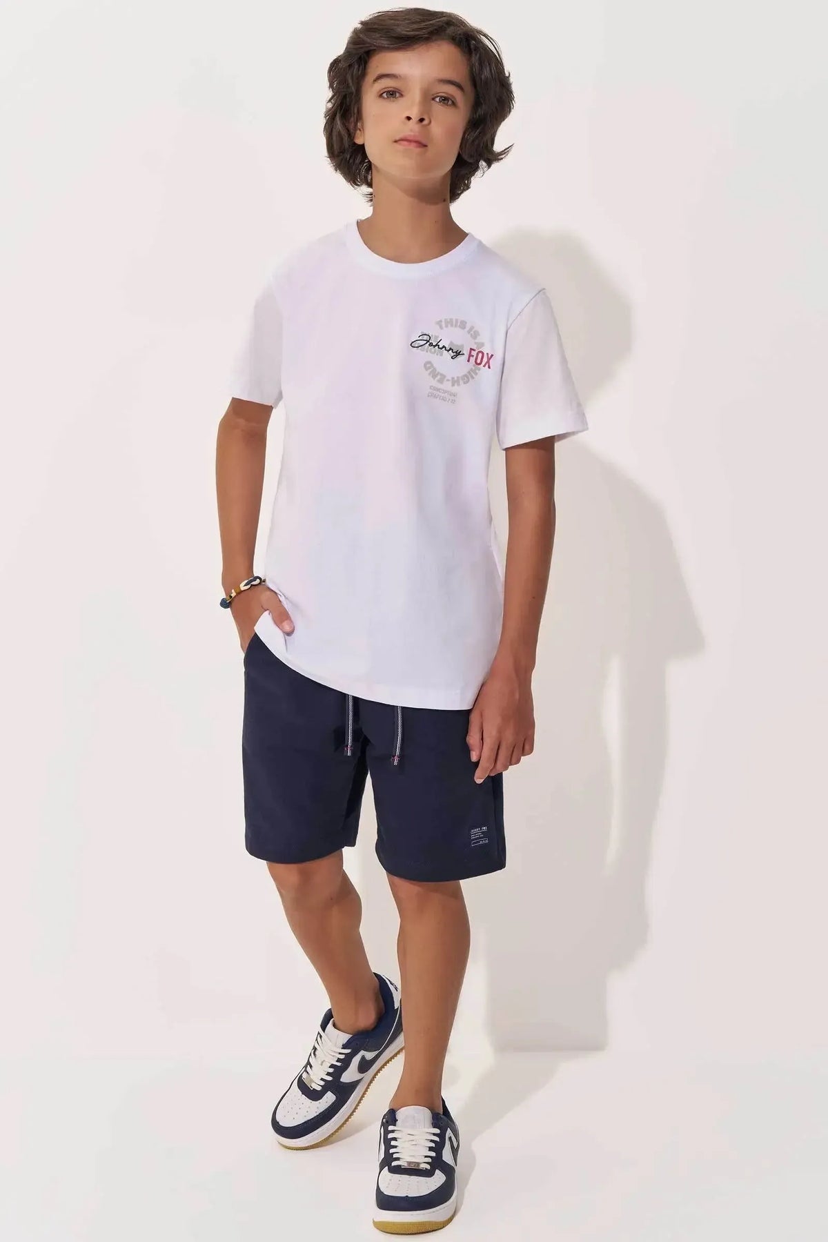 Conjunto de Camiseta em Meia Malha e Bermuda em Moletom sem Pelúcia 97980 Johnny Fox Teen Menino