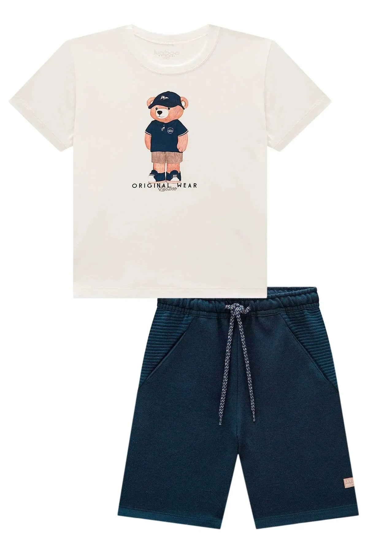 Conjunto de Camiseta em Meia Malha e Bermuda em Moletom sem Pelúcia 98268 LucBoo Infantil Menino