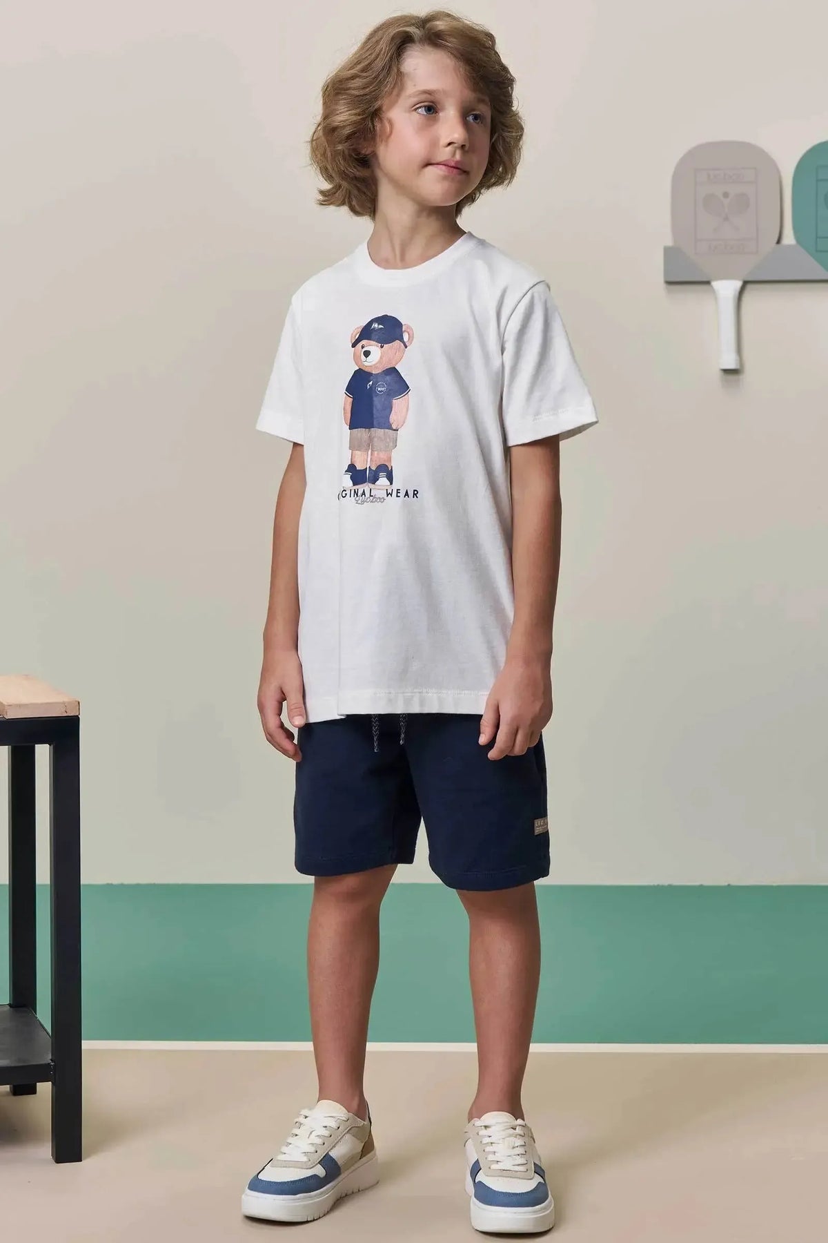 Conjunto de Camiseta em Meia Malha e Bermuda em Moletom sem Pelúcia 98268 LucBoo Infantil Menino