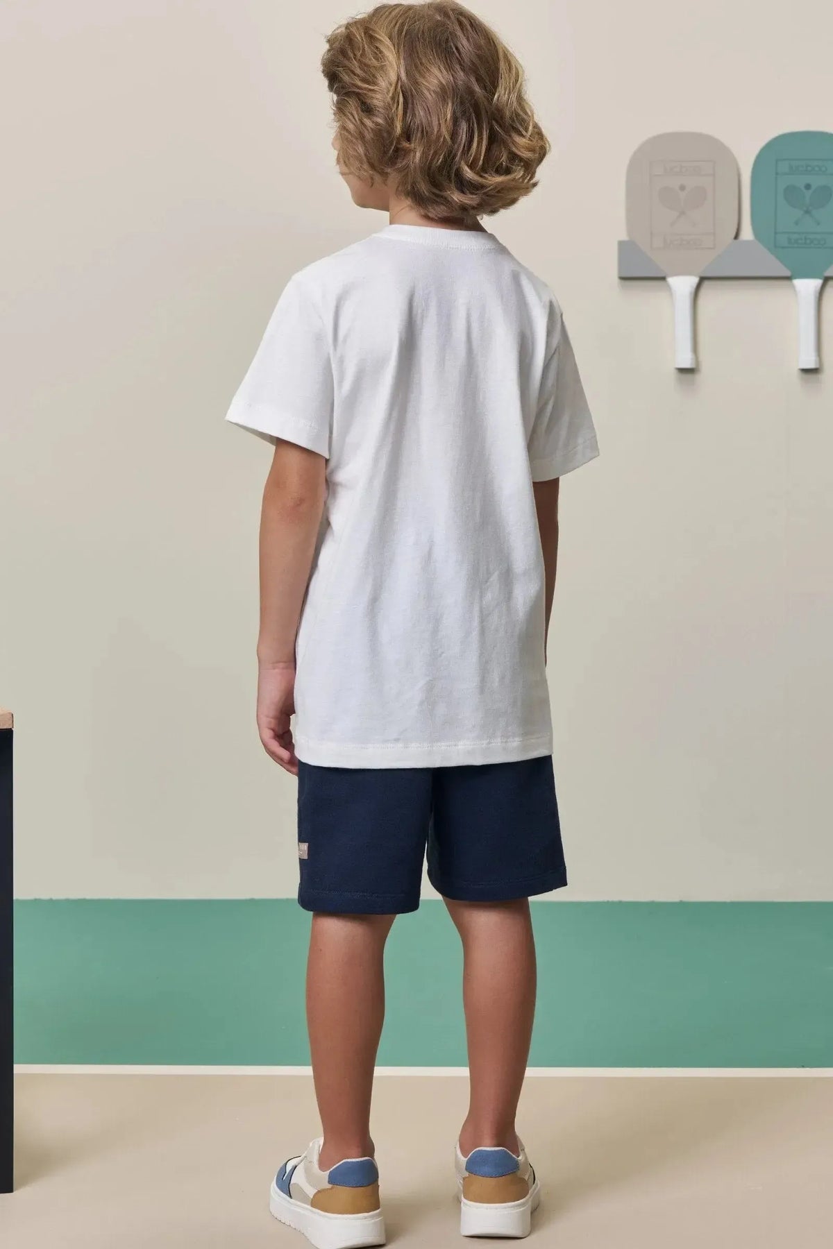 Conjunto de Camiseta em Meia Malha e Bermuda em Moletom sem Pelúcia 98268 LucBoo Infantil Menino