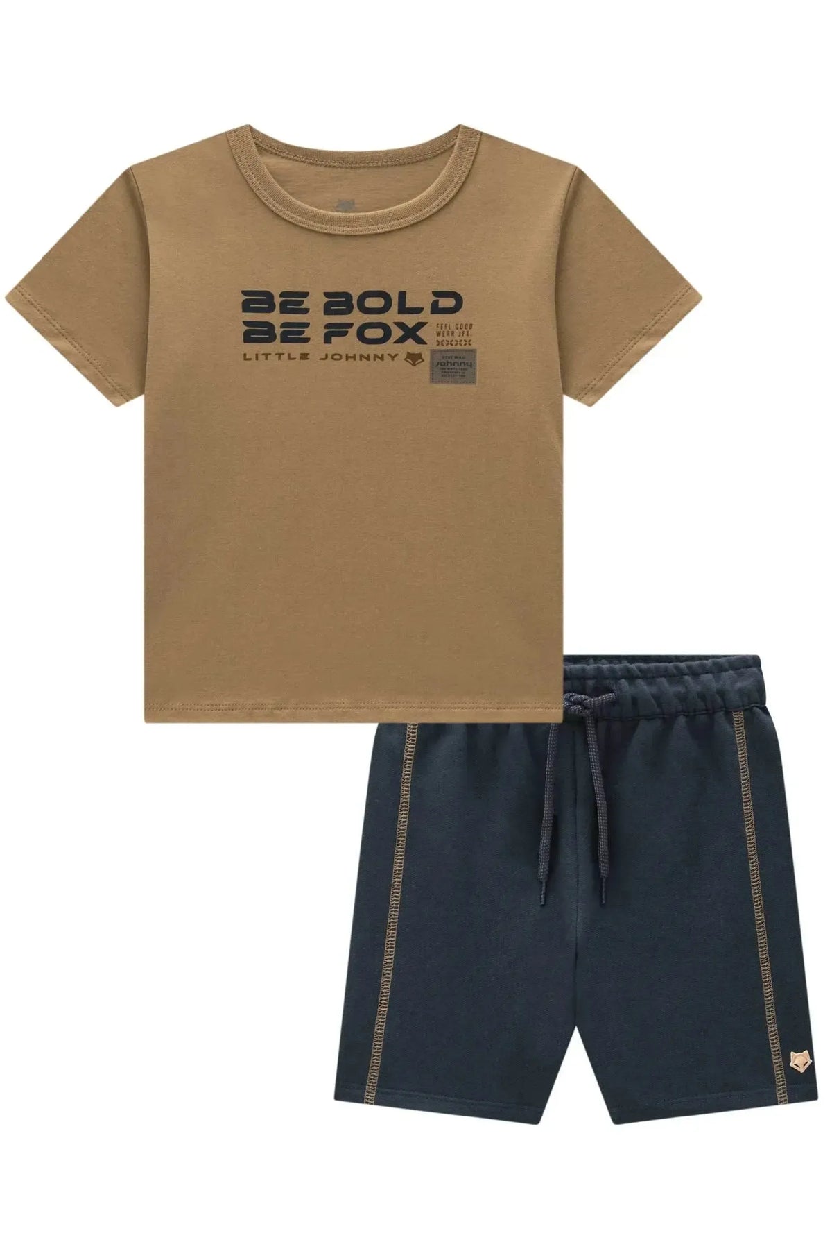 Conjunto de Camiseta em Meia Malha e Bermuda em Moletom sem Pelucia 99226 Johnny Fox Teen Menino