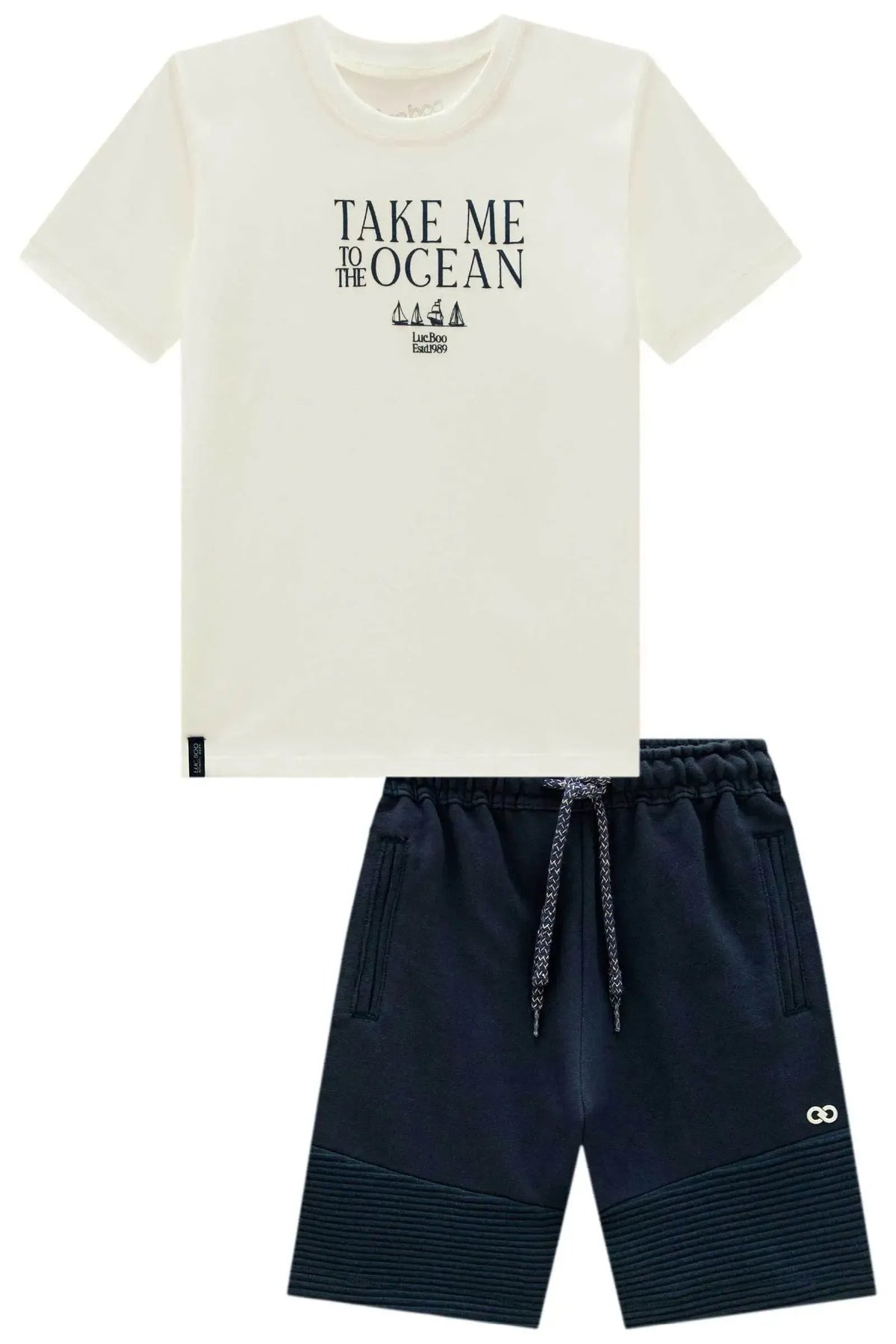 Conjunto de Camiseta em Meia Malha e Bermuda em Moletom sem Pelúcia 99365 LucBoo Infantil Menino