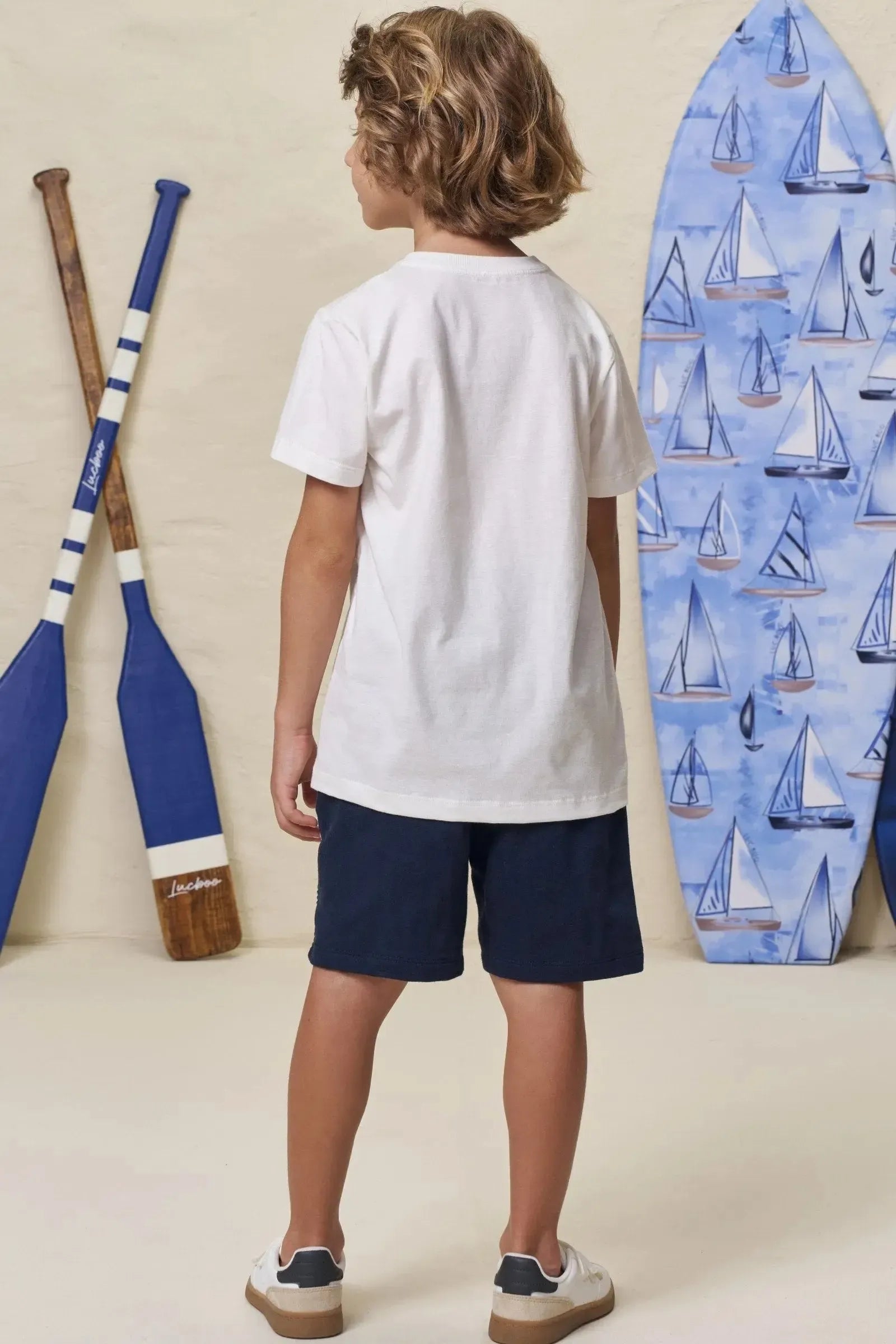 Conjunto de Camiseta em Meia Malha e Bermuda em Moletom sem Pelúcia 99365 LucBoo Infantil Menino
