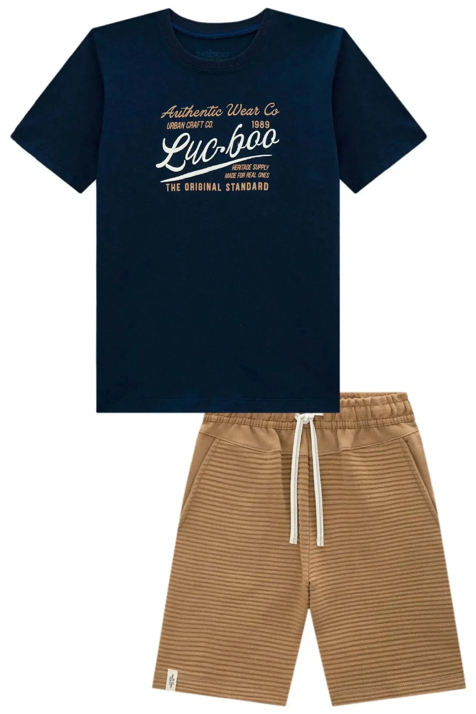 Conjunto de Camiseta em Meia Malha e Bermuda em Moletom sem Pelúcia 99618 LucBoo Infantil Menino