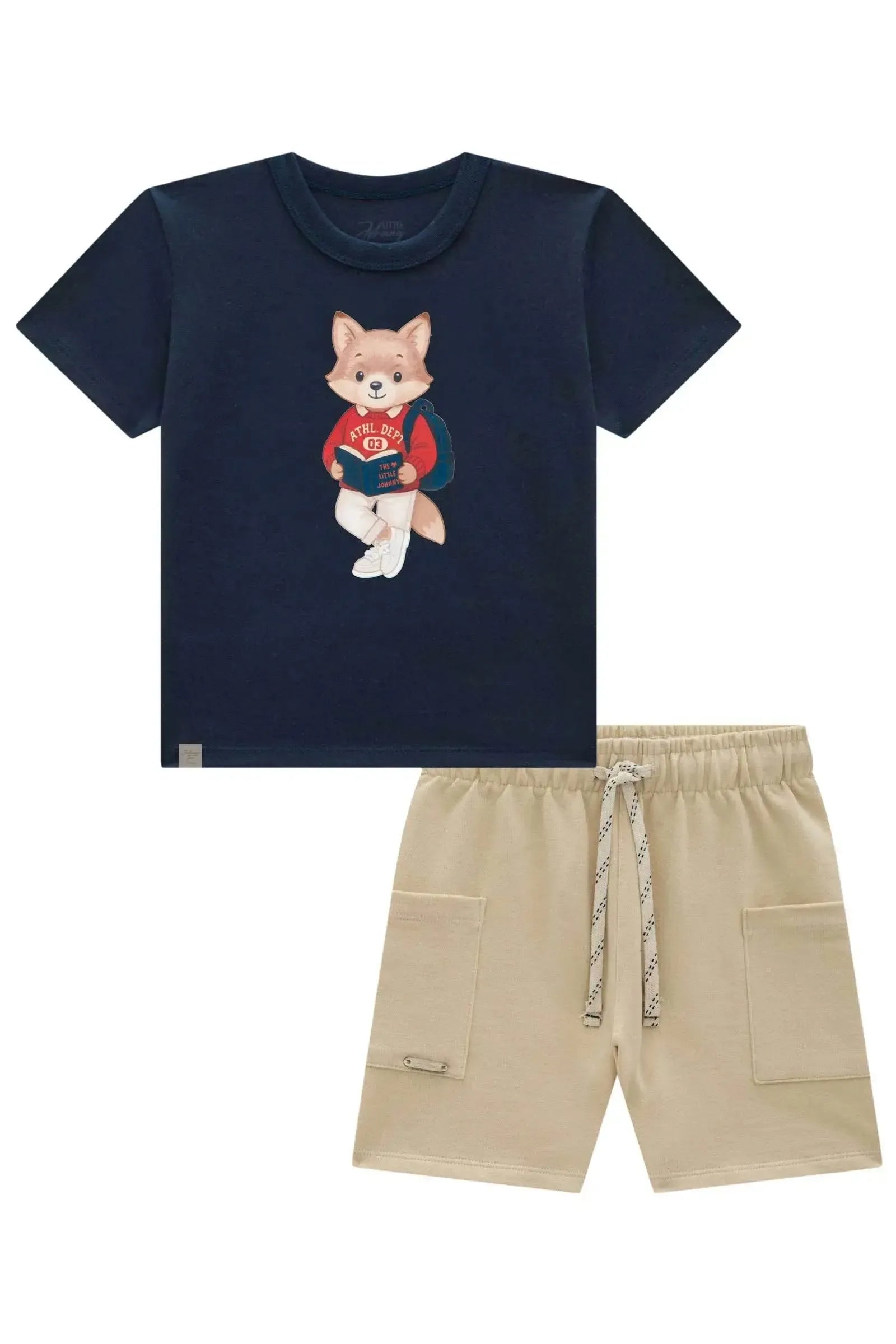 Conjunto de Camiseta em Meia Malha e Bermuda em Moletwill com Elastano 95178 Johnny Fox Teen Menino