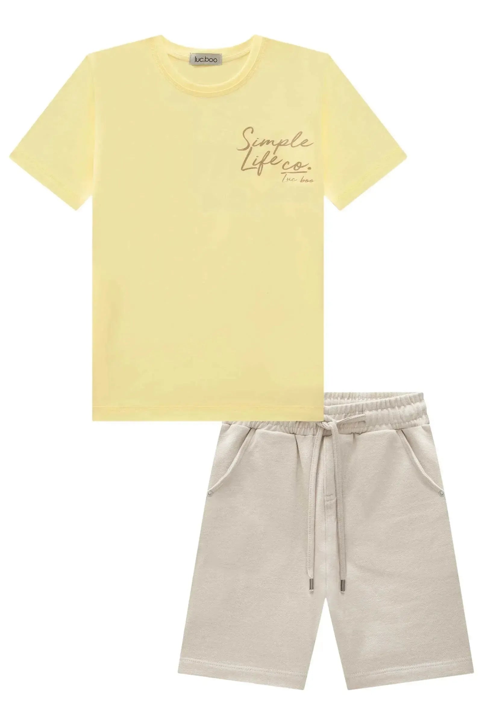 Conjunto de Camiseta em Meia Malha e Bermuda em Moletwill com Elastano 83151 LucBoo Infantil Menino