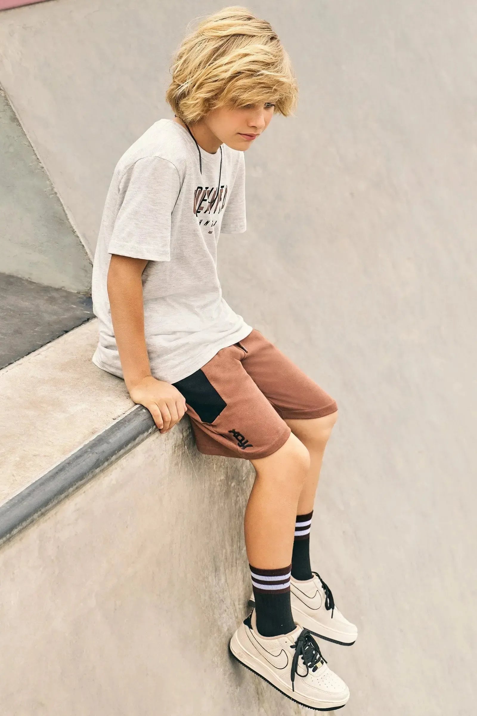 Conjunto de Camiseta em Meia Malha e Bermuda em Moletwill com Elastano 85067 Johnny Fox Teen Menino