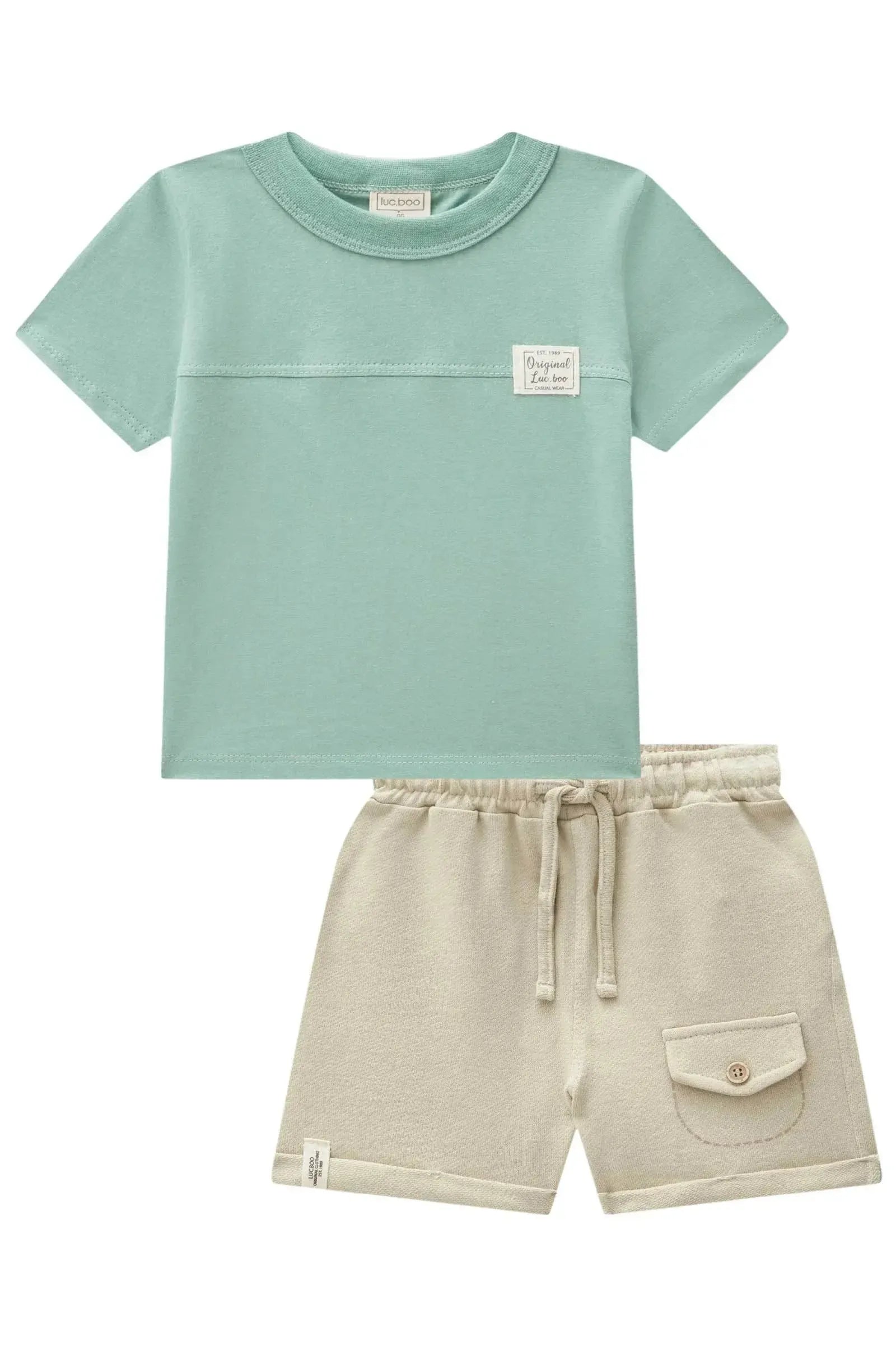 Conjunto de Camiseta em Meia Malha e Bermuda em Moletwill com Elastano 85192 LucBoo Bebê Menino