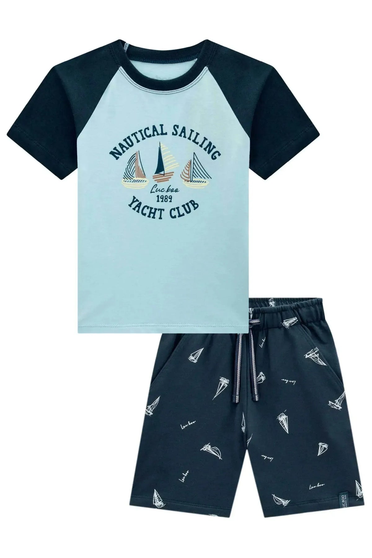 Conjunto de Camiseta em Meia Malha e Bermuda em Molevisco com Elastano 98226 LucBoo Infantil Menino