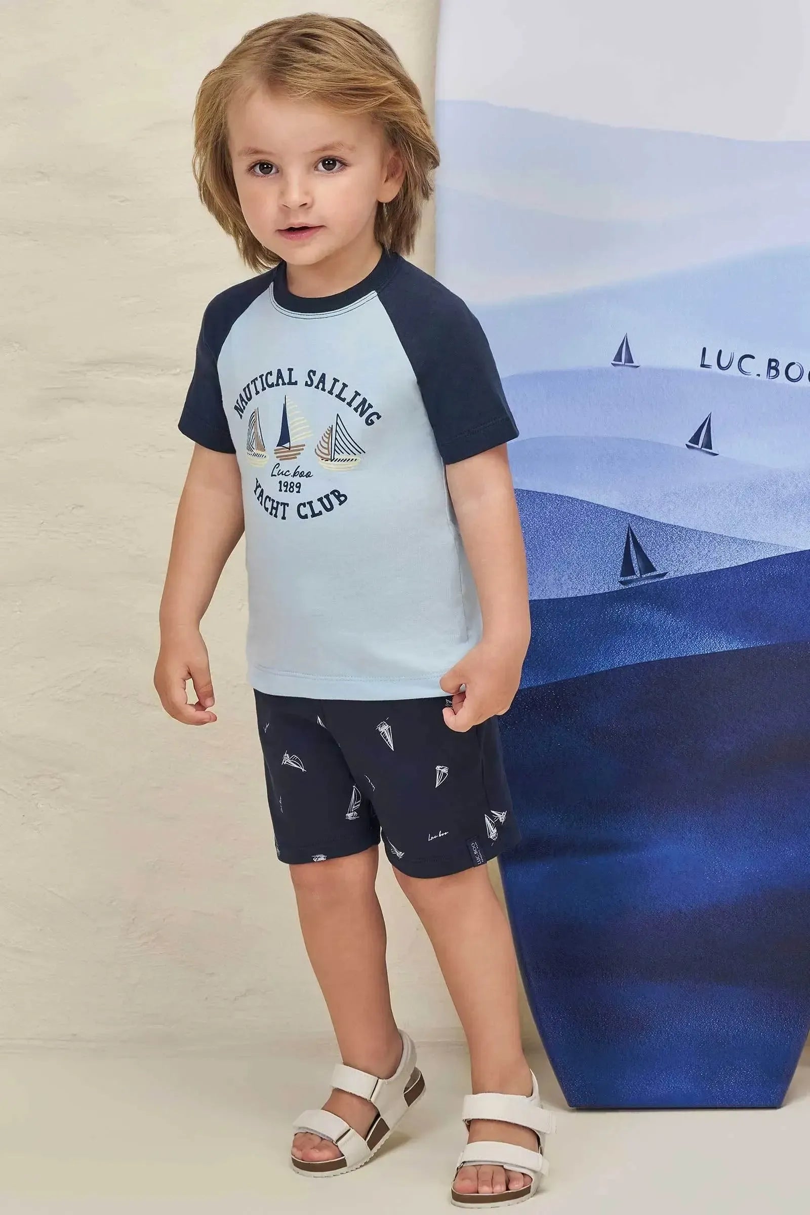 Conjunto de Camiseta em Meia Malha e Bermuda em Molevisco com Elastano 98226 LucBoo Infantil Menino