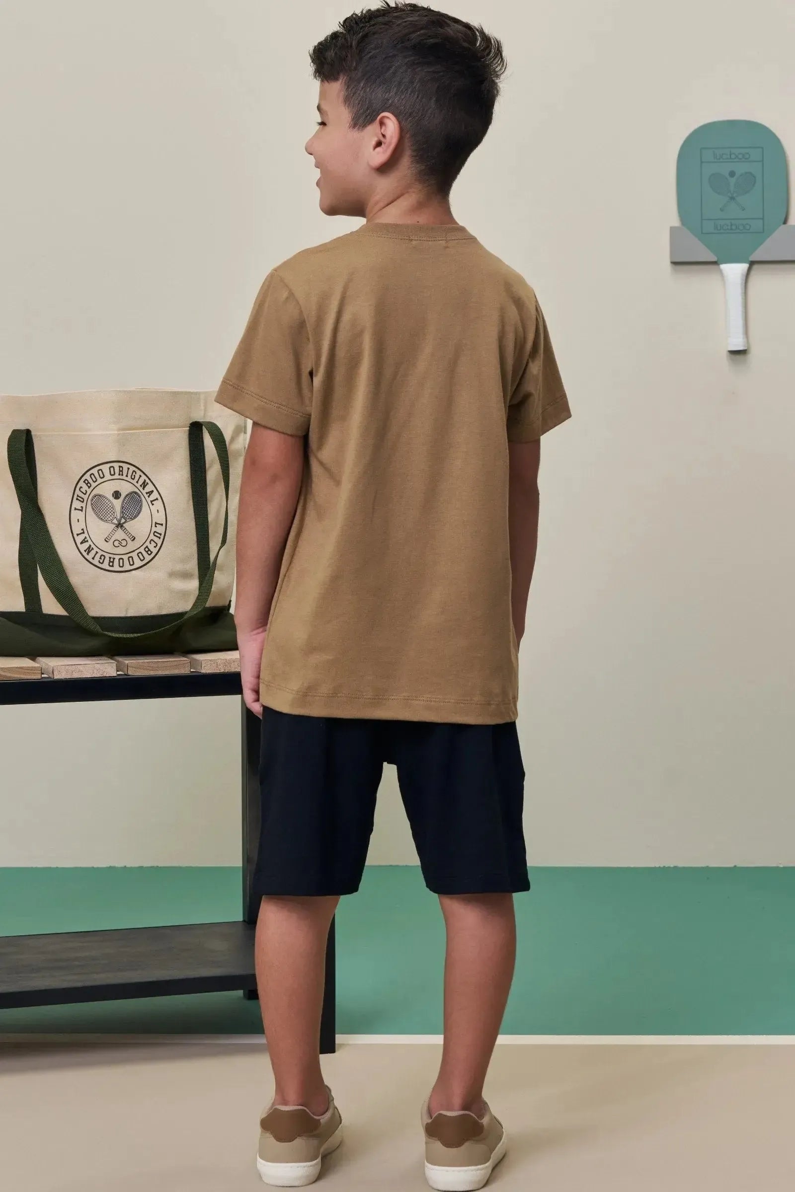 Conjunto de Camiseta em Meia Malha e Bermuda em Molevisco com Elastano 98269 LucBoo Infantil Menino