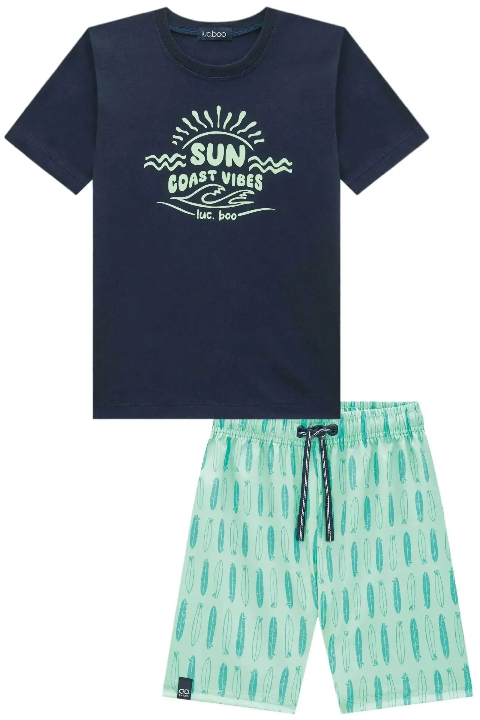 Conjunto de Camiseta em Meia Malha e Bermuda em Nylon Ergonomic com Elastano 96132 LucBoo Infantil Menino