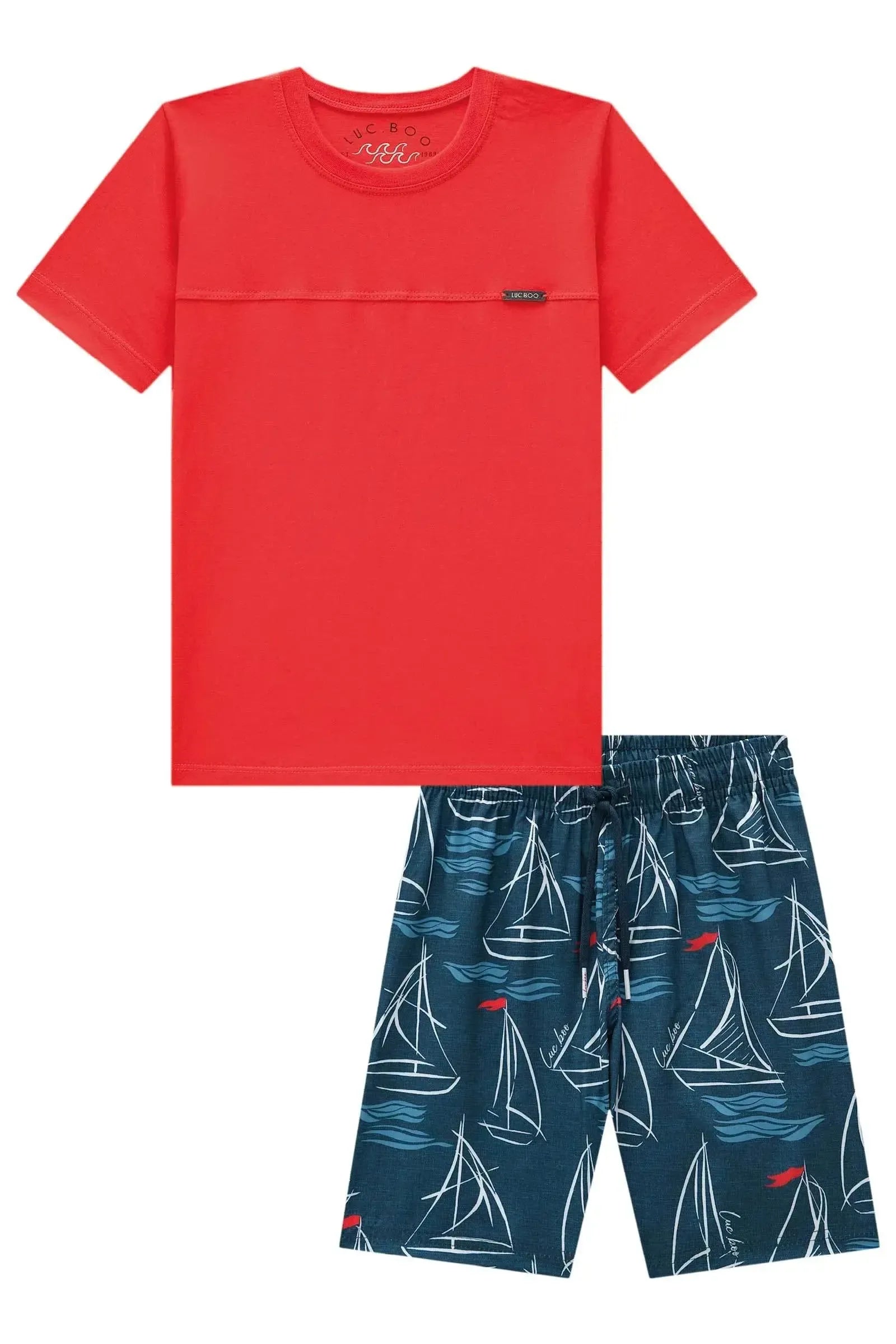 Conjunto de Camiseta em Meia Malha e Bermuda em Nylon Ergonomic com Elastano 82890 LucBoo Infantil Menino