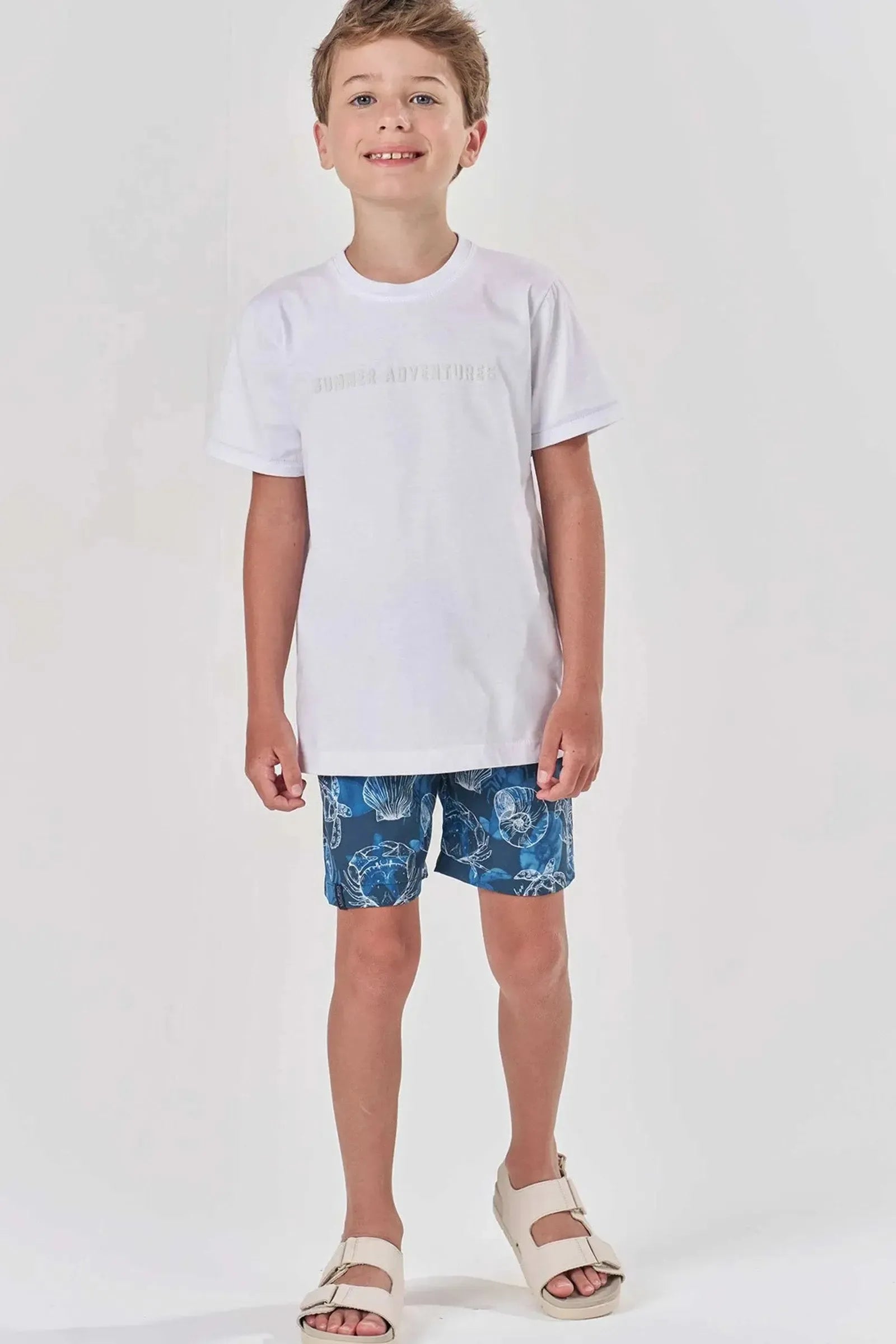 Conjunto de Camiseta em Meia Malha e Bermuda em Nylon Ergonomic com Elastano 83144 LucBoo Infantil Menino