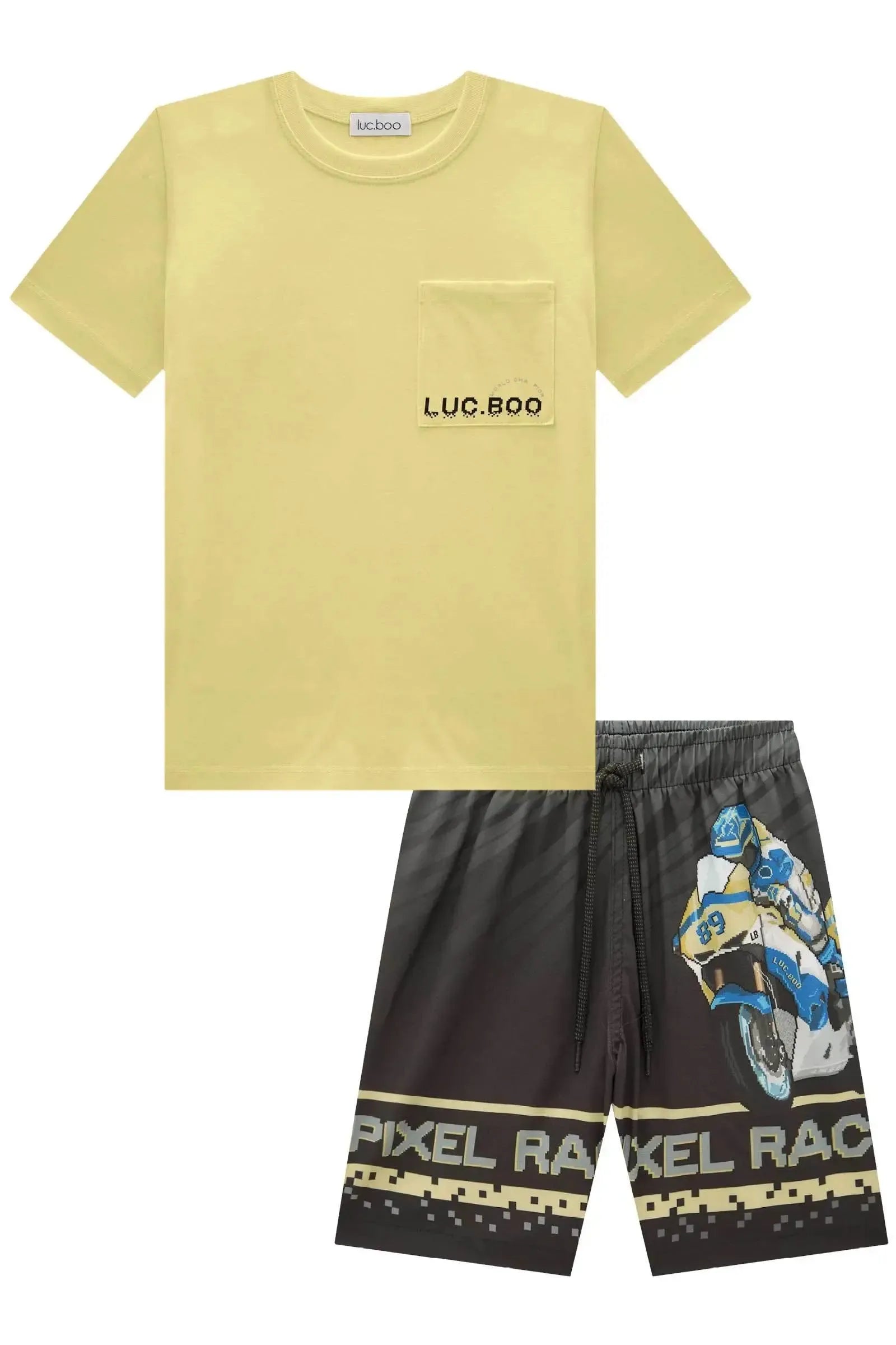 Conjunto de Camiseta em Meia Malha e Bermuda em Nylon Ergonomic com Elastano 84510 LucBoo Infantil Menino