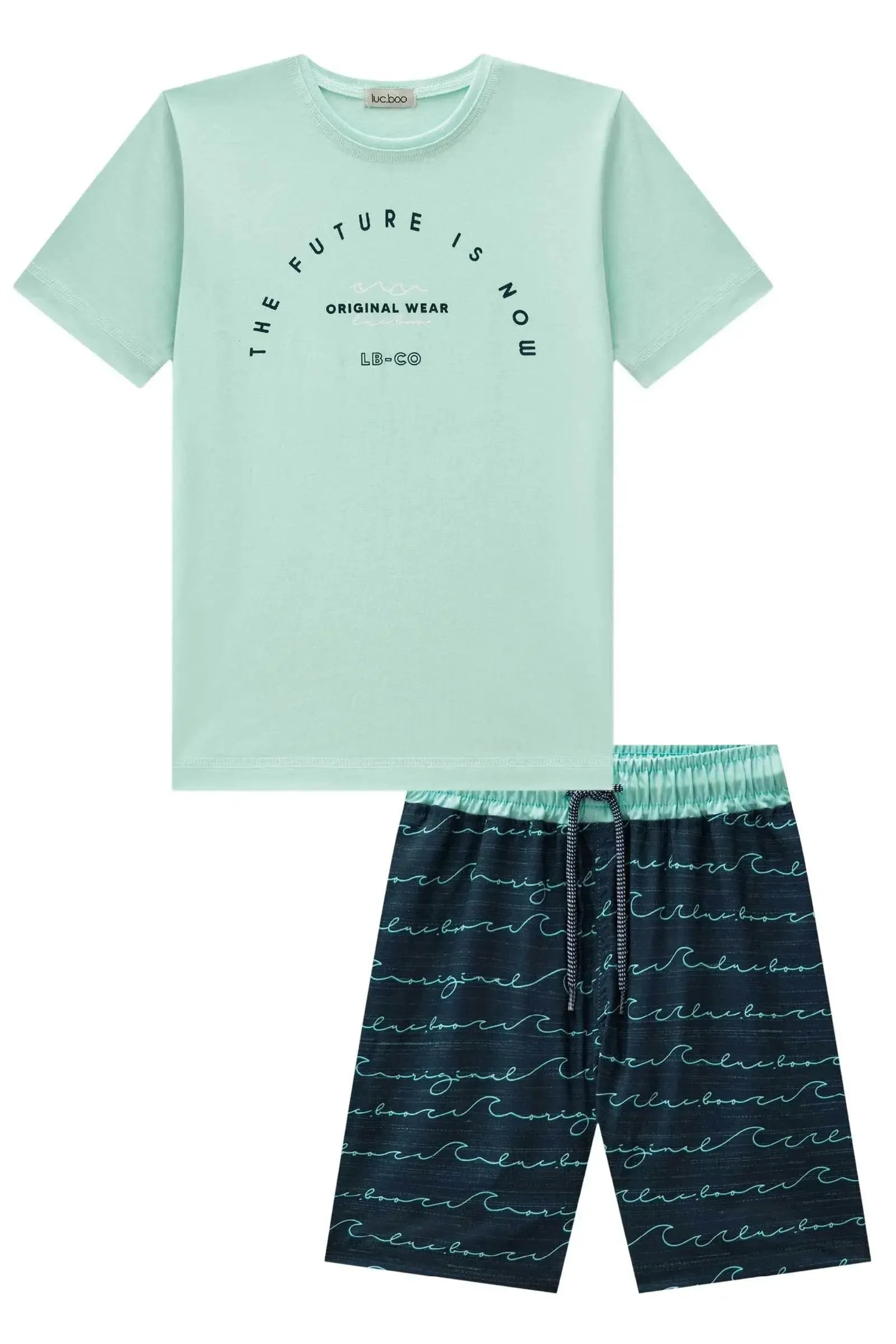 Conjunto de Camiseta em Meia Malha e Bermuda em Nylon Ergonomic com Elastano 87596 LucBoo Infantil Menino