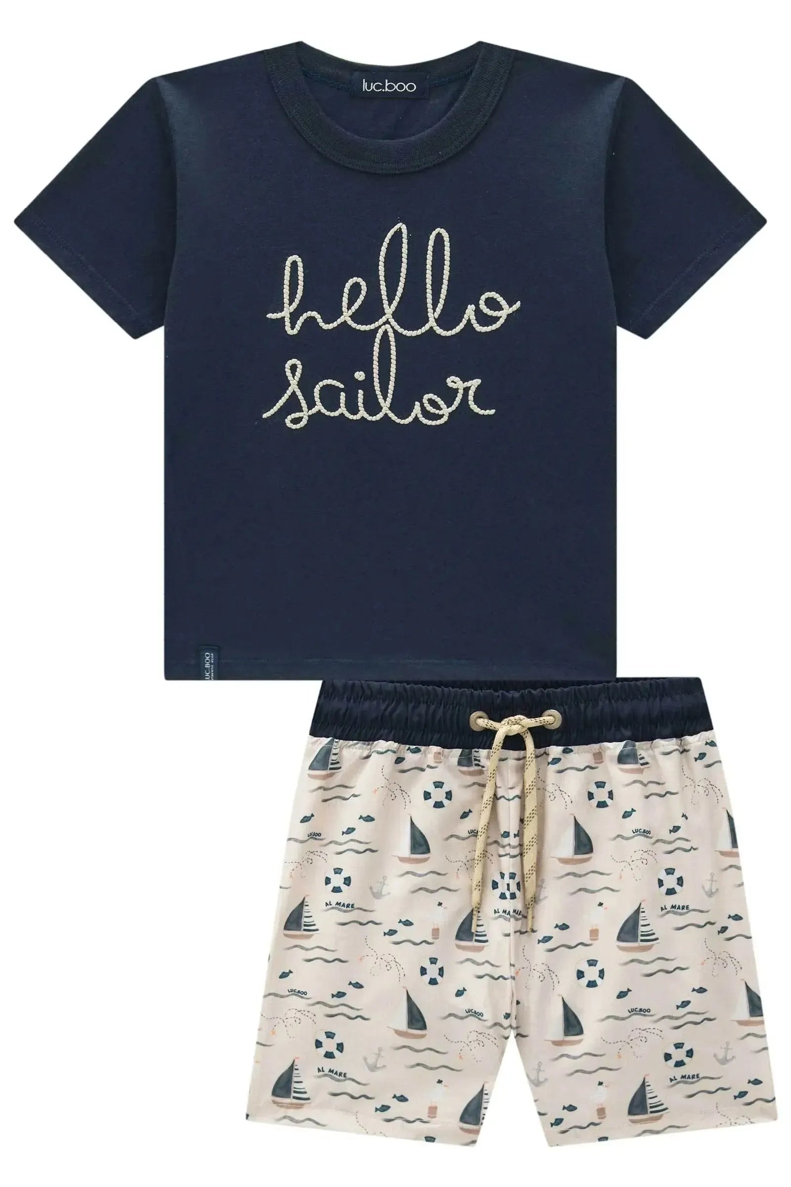 Conjunto de Camiseta em Meia Malha e Bermuda em Nylon Ergonomic com Elastano 95453 LucBoo Infantil Menino