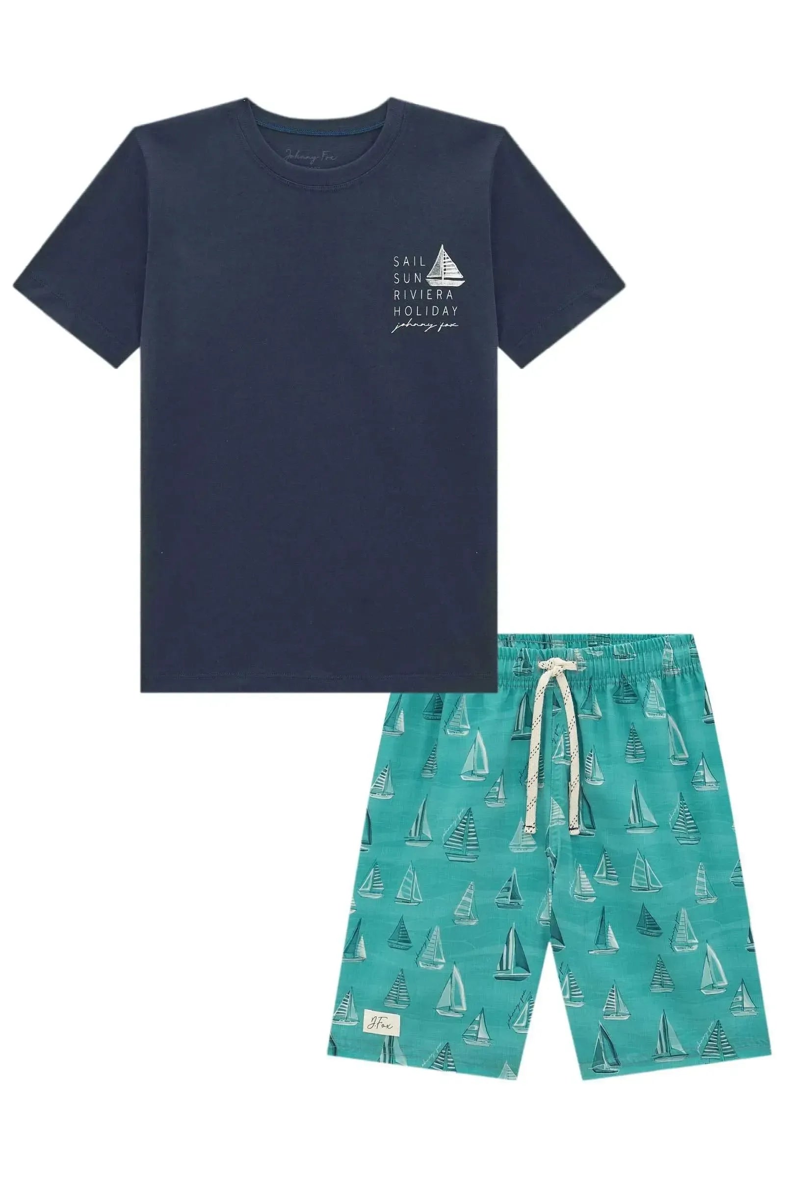 Conjunto de Camiseta em Meia Malha e Bermuda em Nylon Ergonomic com Elastano 96703 Johnny Fox Teen Menino
