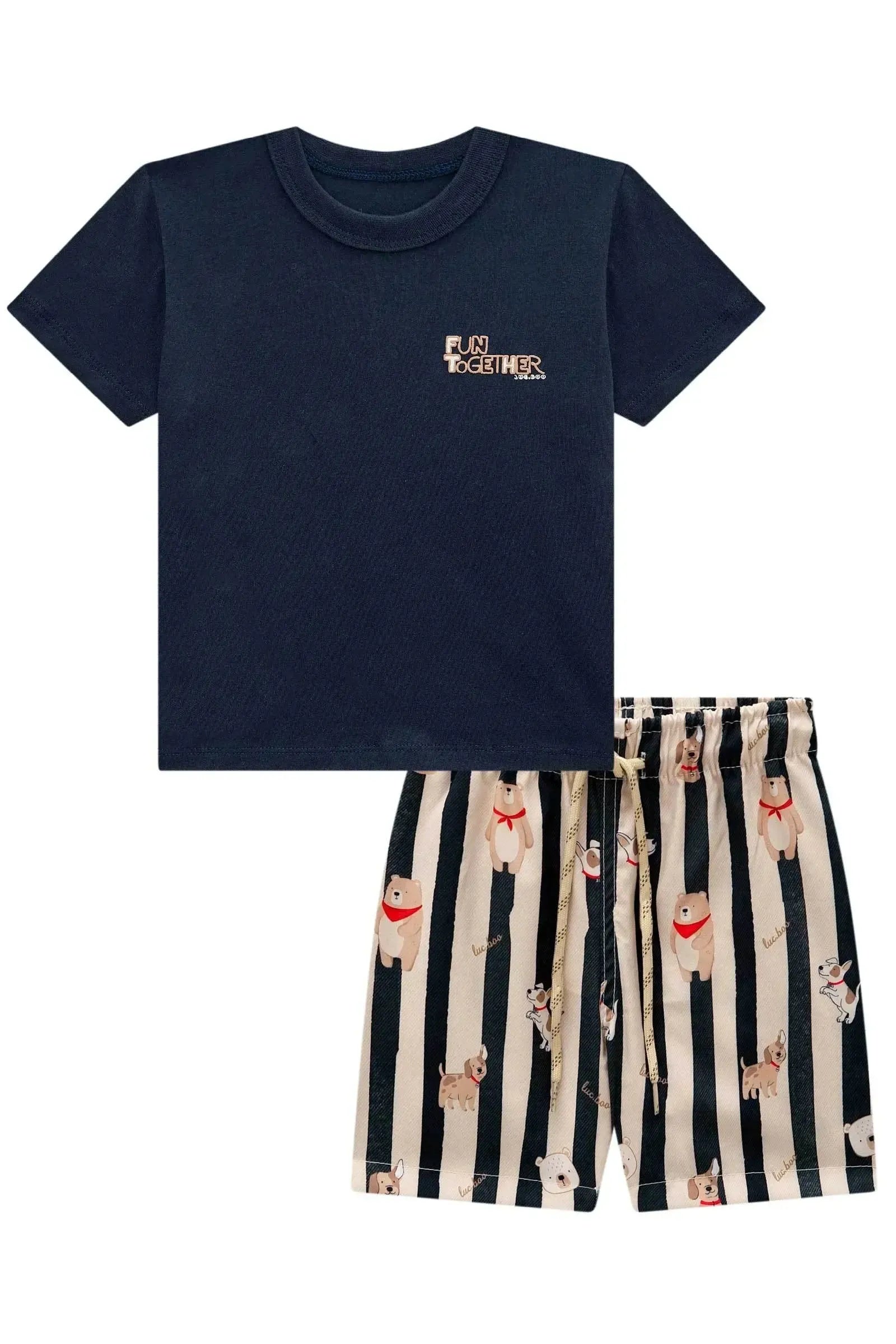 Conjunto de Camiseta em Meia Malha e Bermuda em Nylon Ergonomic com Elastano 97910 LucBoo Infantil Menino