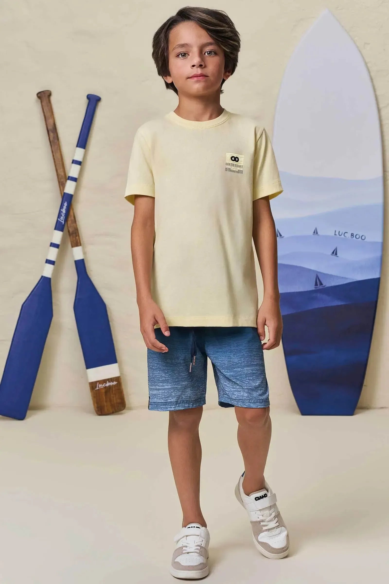 Conjunto de Camiseta em Meia Malha e Bermuda em Nylon Ergonomic com Elastano 99334 LucBoo Infantil Menino