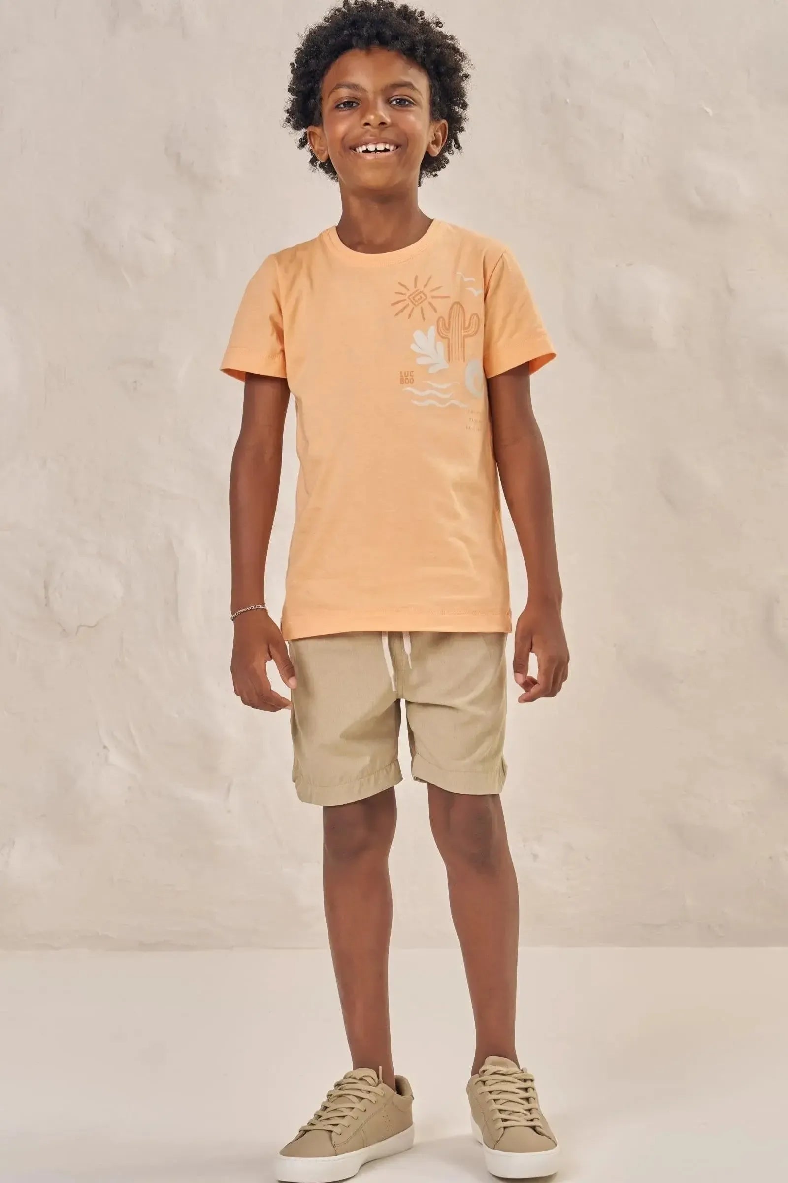 Conjunto de Camiseta em Meia Malha e Bermuda em Nylon Hidronatic com Elastano 86580 LucBoo Infantil Menino