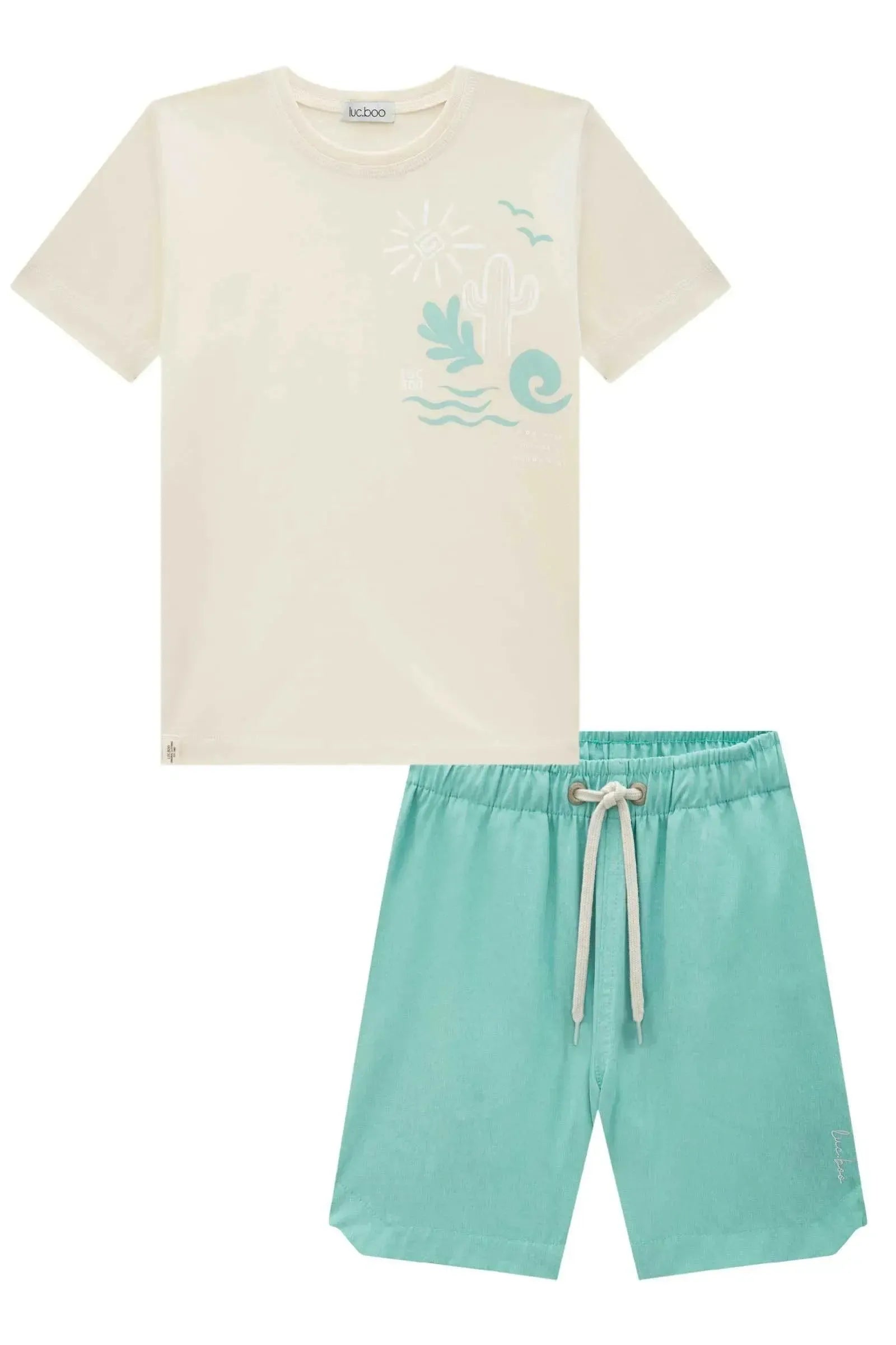 Conjunto de Camiseta em Meia Malha e Bermuda em Nylon Hidronatic com Elastano 86580 LucBoo Infantil Menino