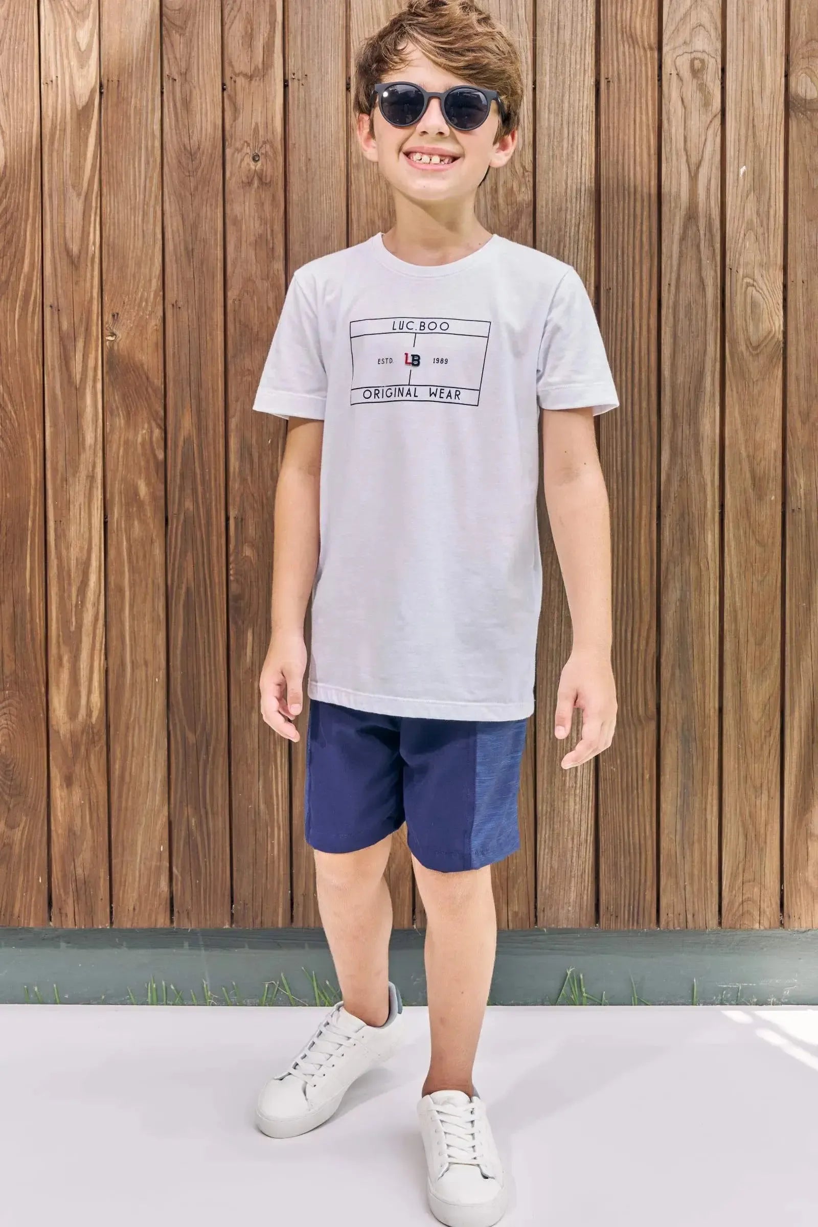 Conjunto de Camiseta em Meia Malha e Bermuda em Nylon Hidronatic com Elastano 87673 LucBoo Infantil Menino