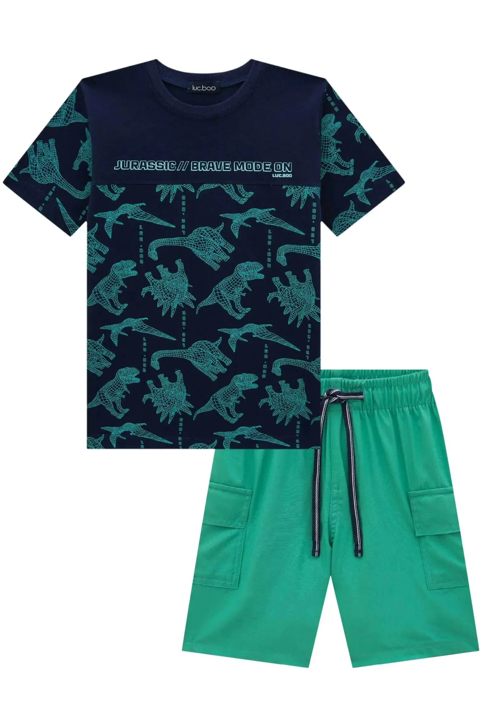 Conjunto de Camiseta em Meia Malha e Bermuda em Nylon Tecnospan com Elastano 83877 LucBoo Infantil Menino