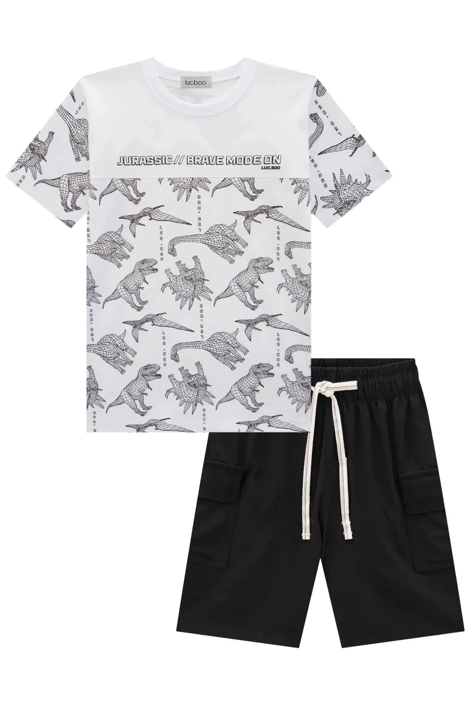 Conjunto de Camiseta em Meia Malha e Bermuda em Nylon Tecnospan com Elastano 83877 LucBoo Infantil Menino