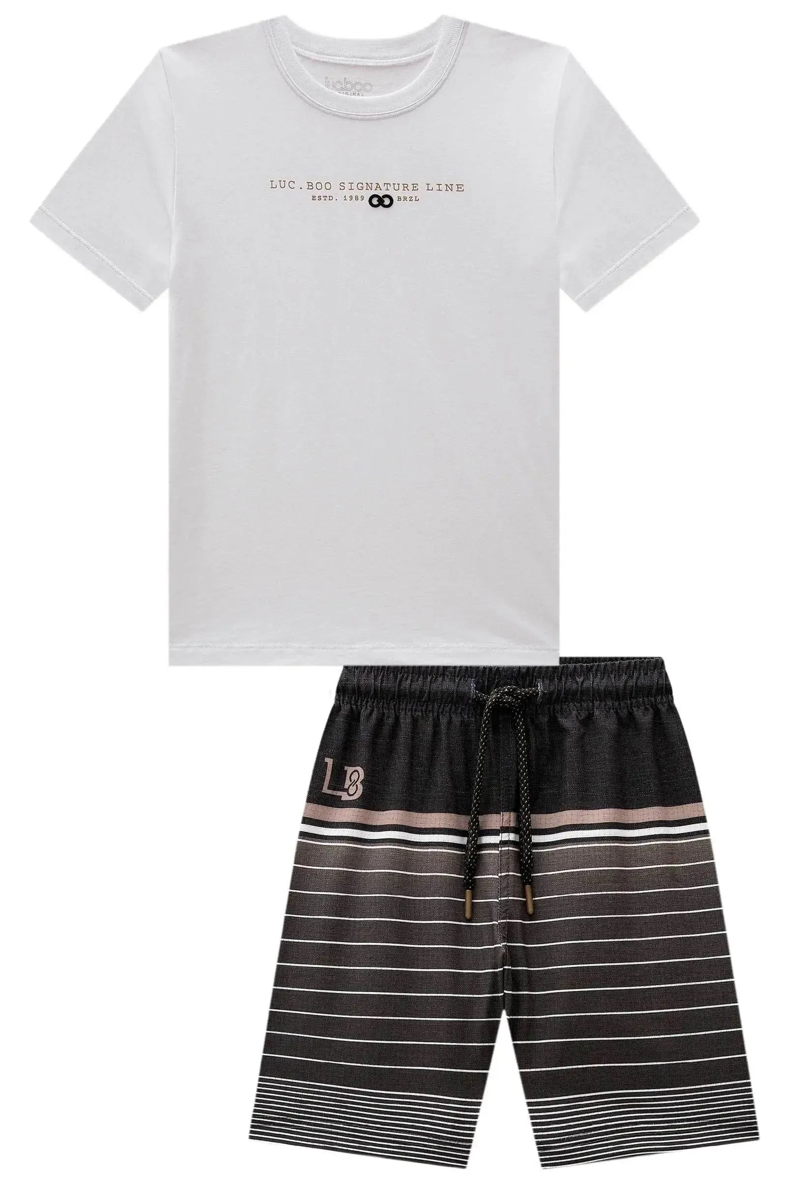 Conjunto de Camiseta em Meia Malha e Bermuda em Rip Stop Air Flex com Elastano 99602 LucBoo Infantil Menino