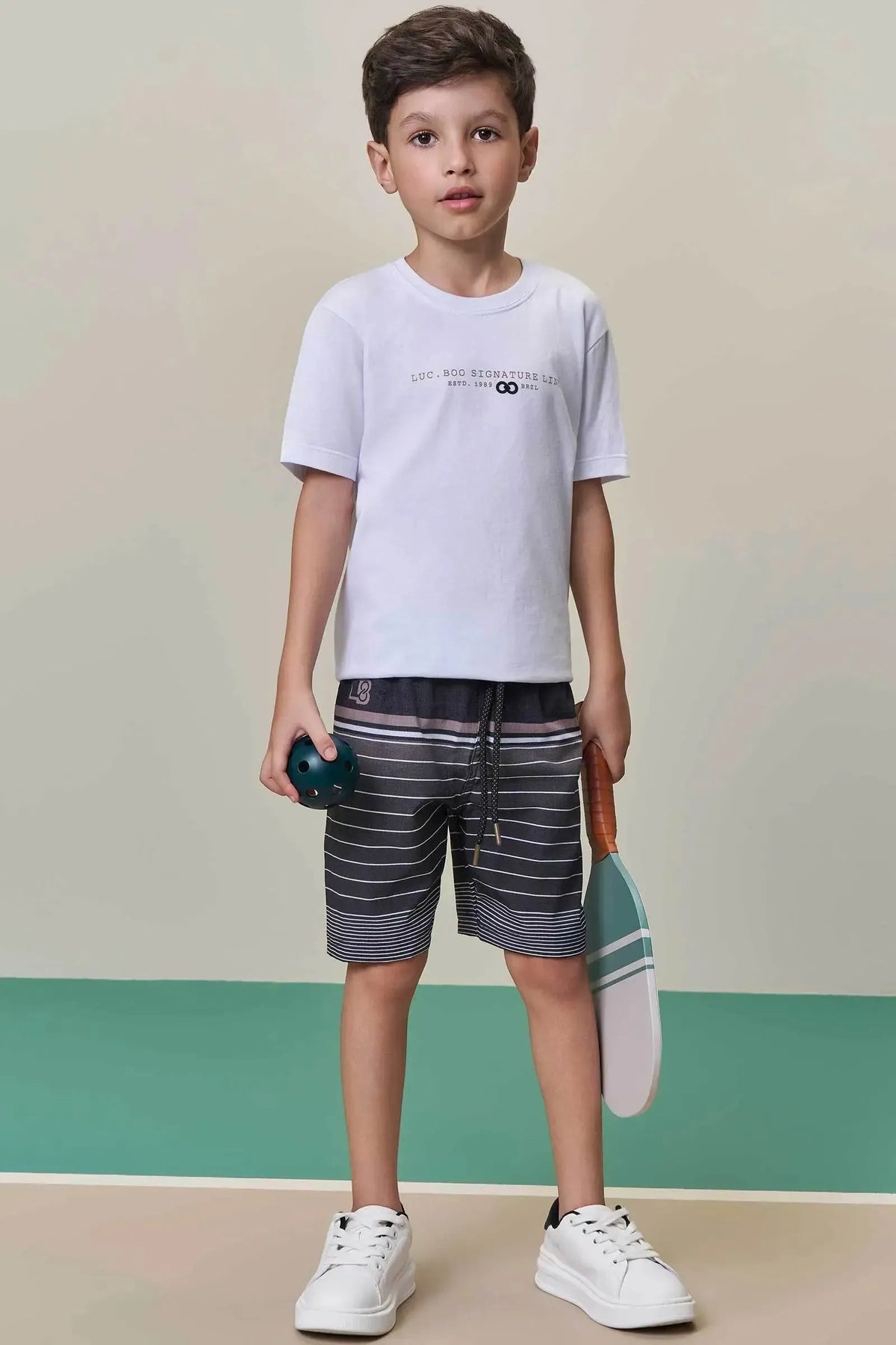 Conjunto de Camiseta em Meia Malha e Bermuda em Rip Stop Air Flex com Elastano 99602 LucBoo Infantil Menino