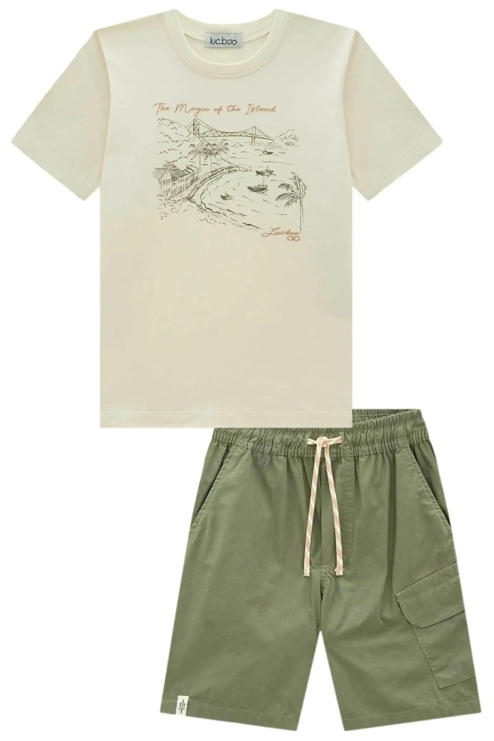 Conjunto de Camiseta em Meia Malha e Bermuda em Sarja Empapelada 99632 LucBoo Infantil Menino