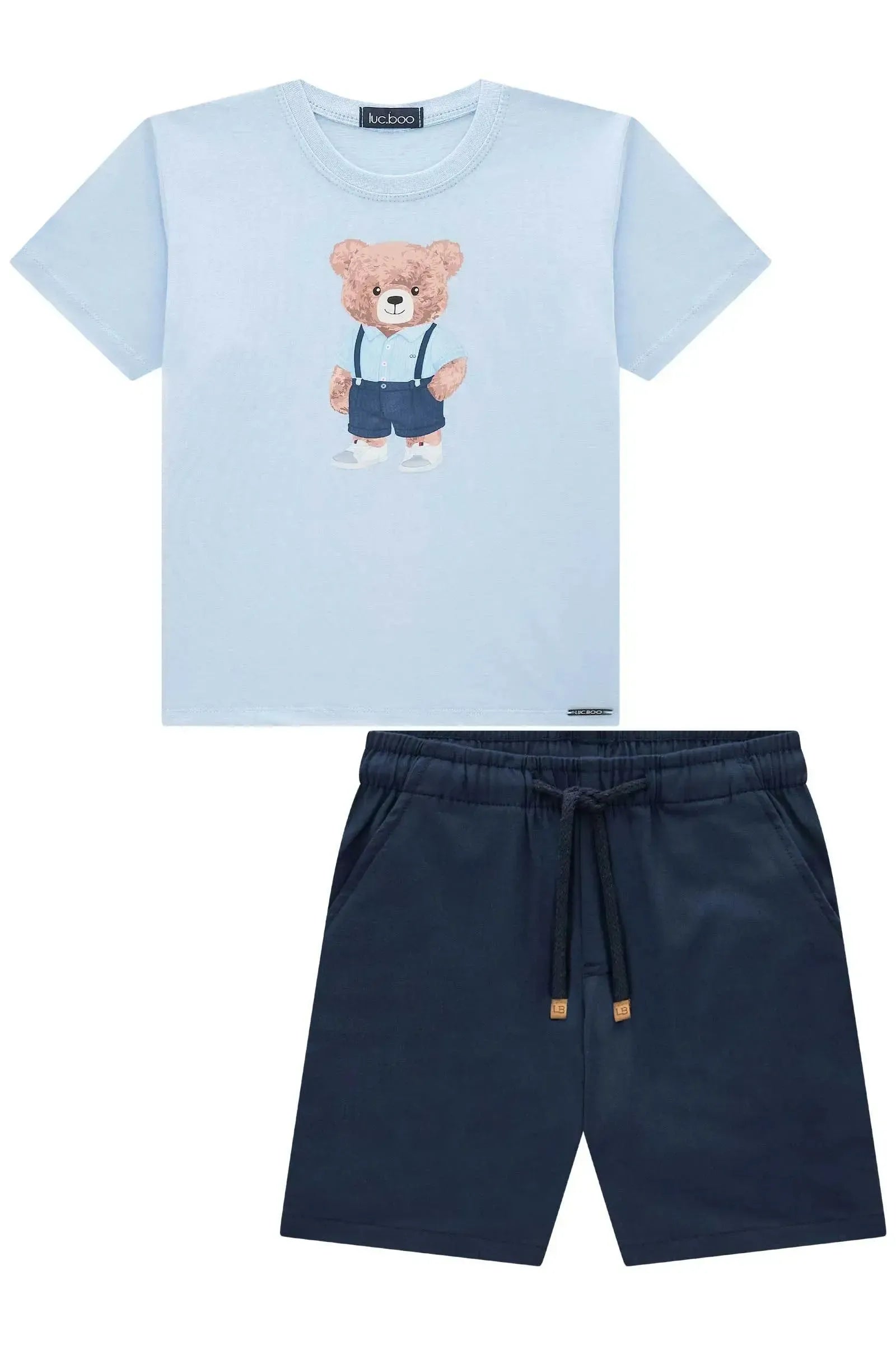 Conjunto de Camiseta em Meia Malha e Bermuda em Sarja Girassol com Elastano 96226 LucBoo Infantil Menino