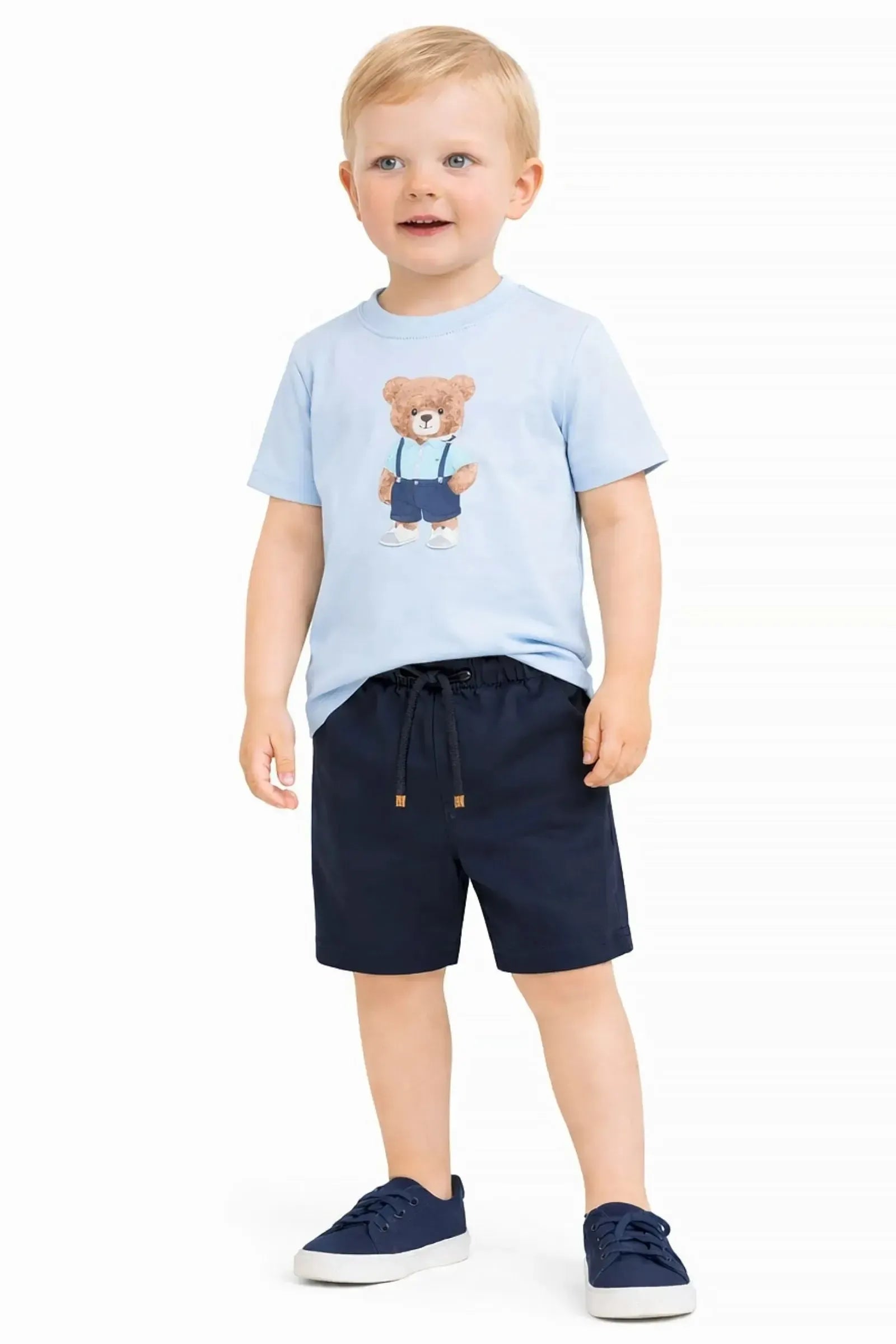 Conjunto de Camiseta em Meia Malha e Bermuda em Sarja Girassol com Elastano 96226 LucBoo Infantil Menino