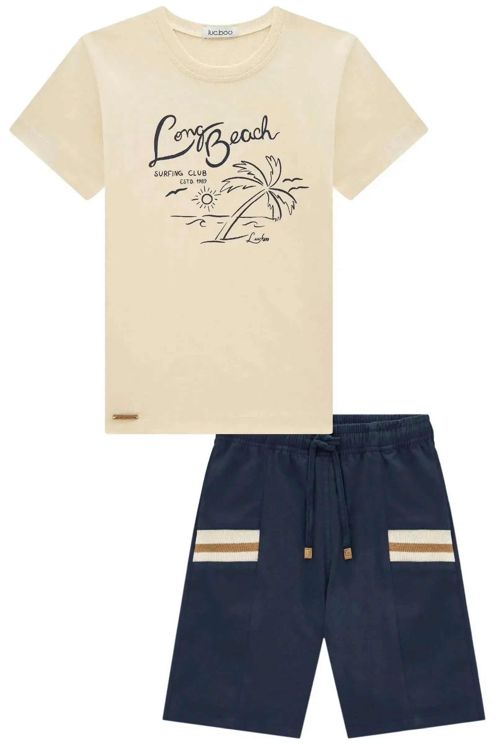 Conjunto de Camiseta em Meia Malha e Bermuda em Sarja Girassol com Elastano 96574 LucBoo Infantil Menino