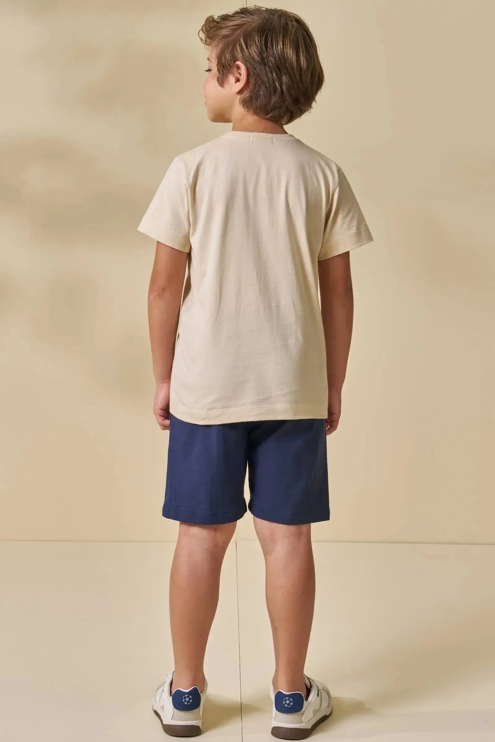 Conjunto de Camiseta em Meia Malha e Bermuda em Sarja Girassol com Elastano 96574 LucBoo Infantil Menino