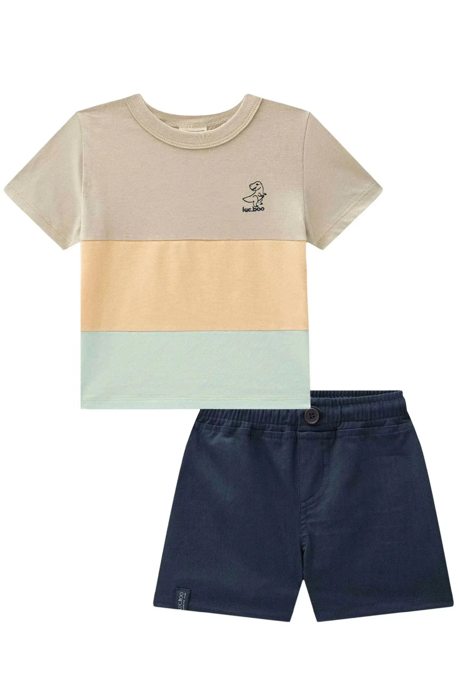 Conjunto de Camiseta em Meia Malha e Bermuda em Sarja Girassol com Elastano 87881 LucBoo Bebê Menino