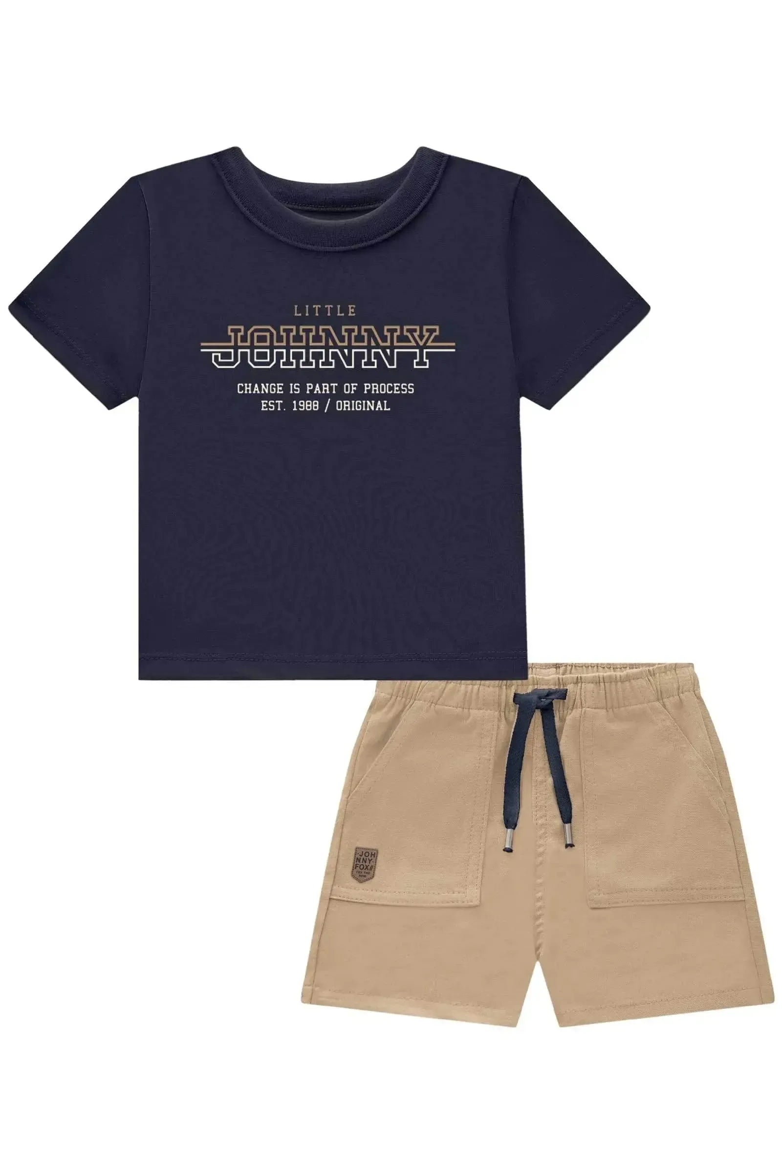 Conjunto de Camiseta em Meia Malha e Bermuda em Sarja Girassol com Elastano 93048 Johnny Fox Bebê Menino